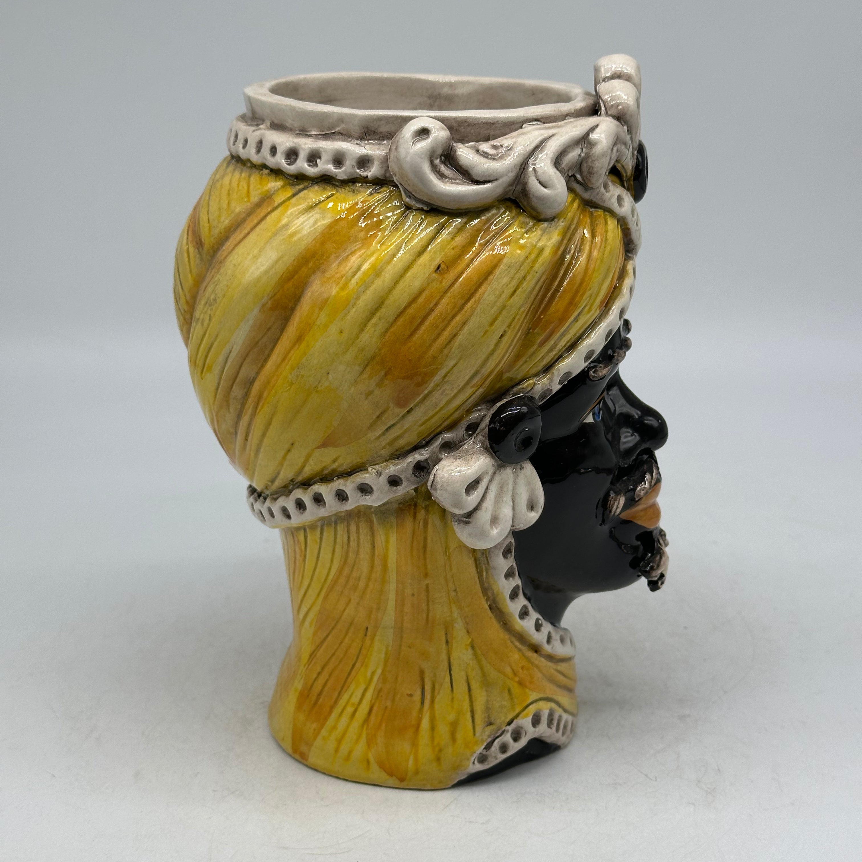 Teste di Moro Moresca Ceramica Caltagirone cm H.20 L.12 Artigianale Turbante Ocra - TESTE DI MORO