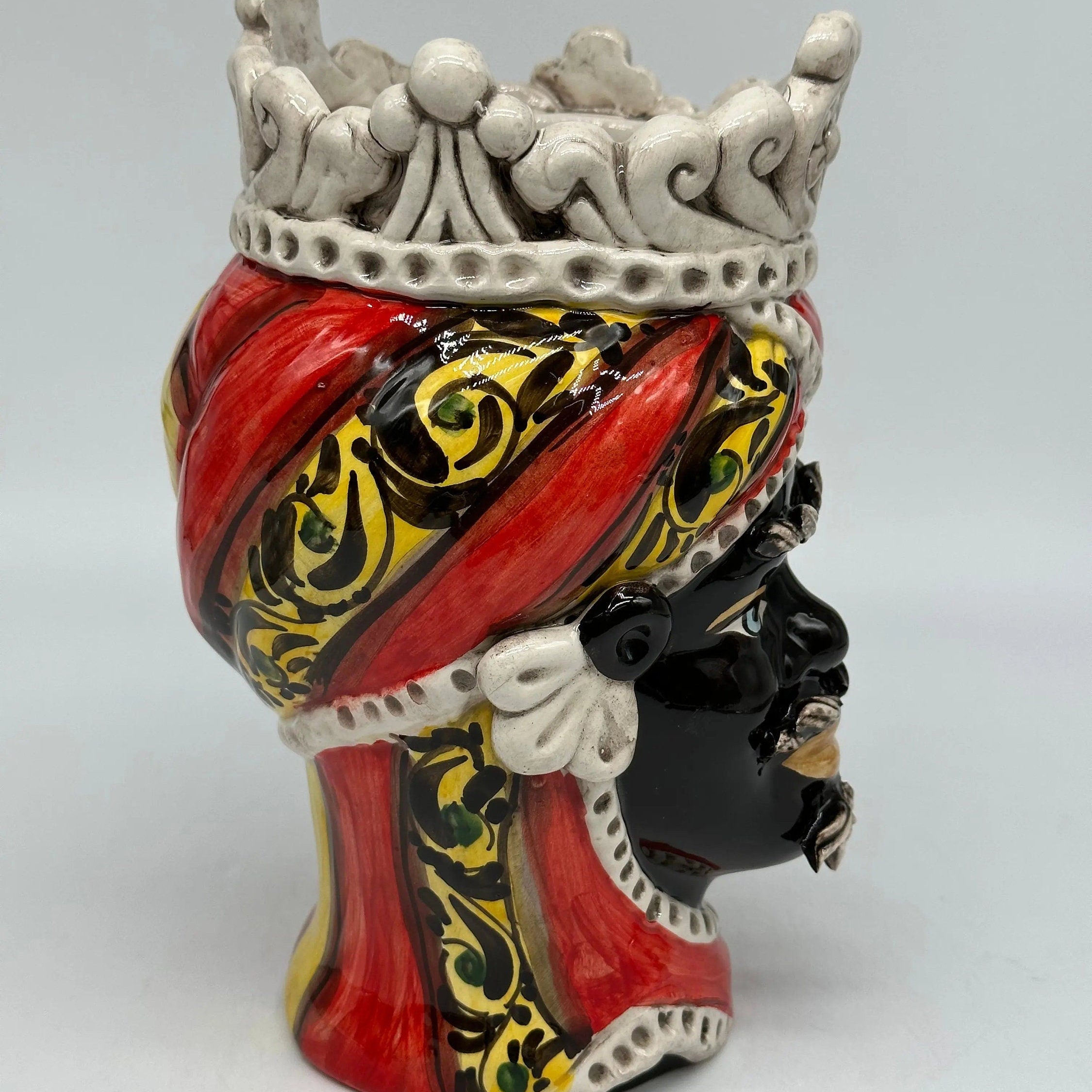 Teste di Moro Moresca Ceramica Caltagirone cm H.22 L.13 Artigianale Decorazione 2020 Rosso DD CERAMICHE SICILIANE
