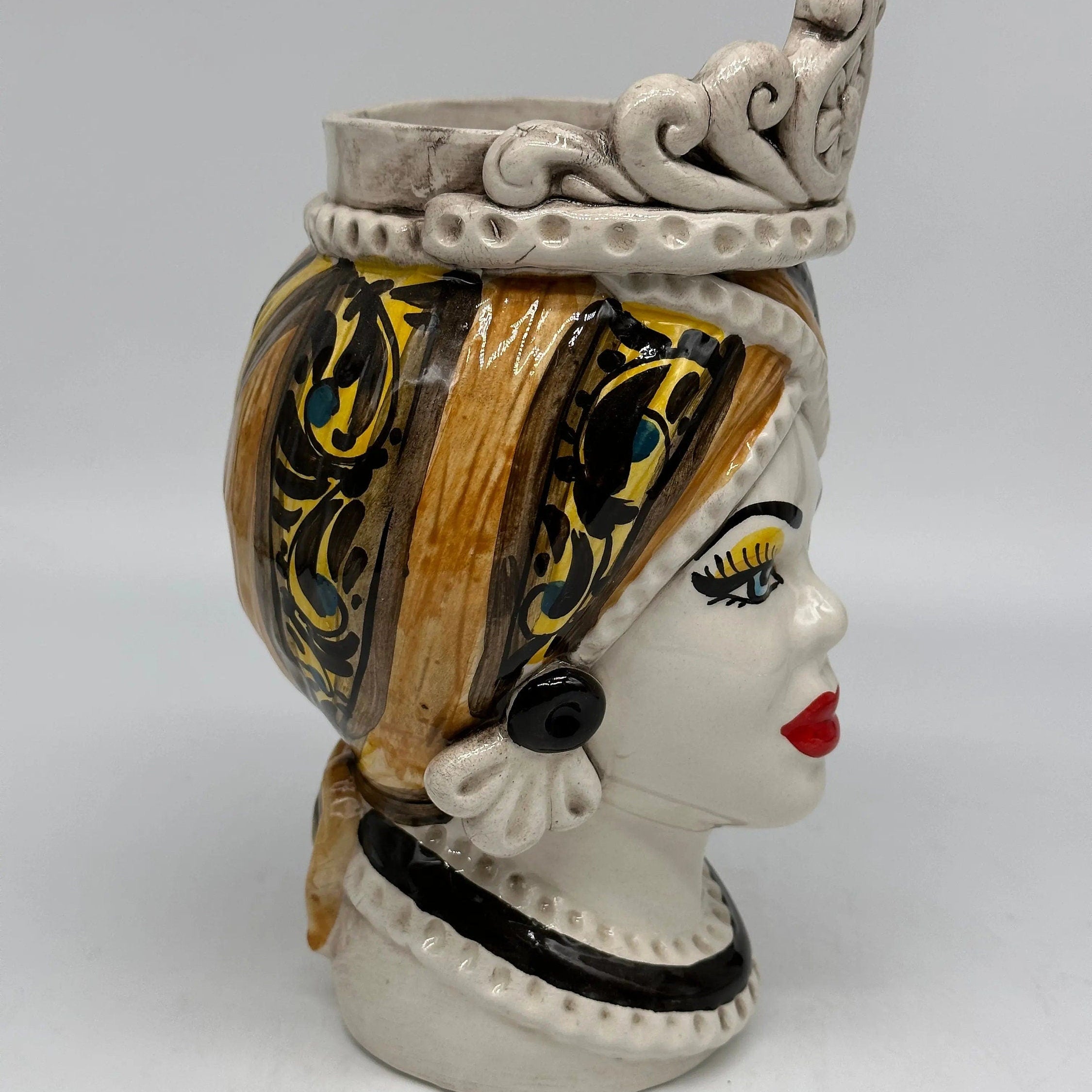 Teste di Moro Moresca Ceramica Caltagirone cm H.22 L.13 Artigianale Decorazione 2020 Arancio DD CERAMICHE SICILIANE