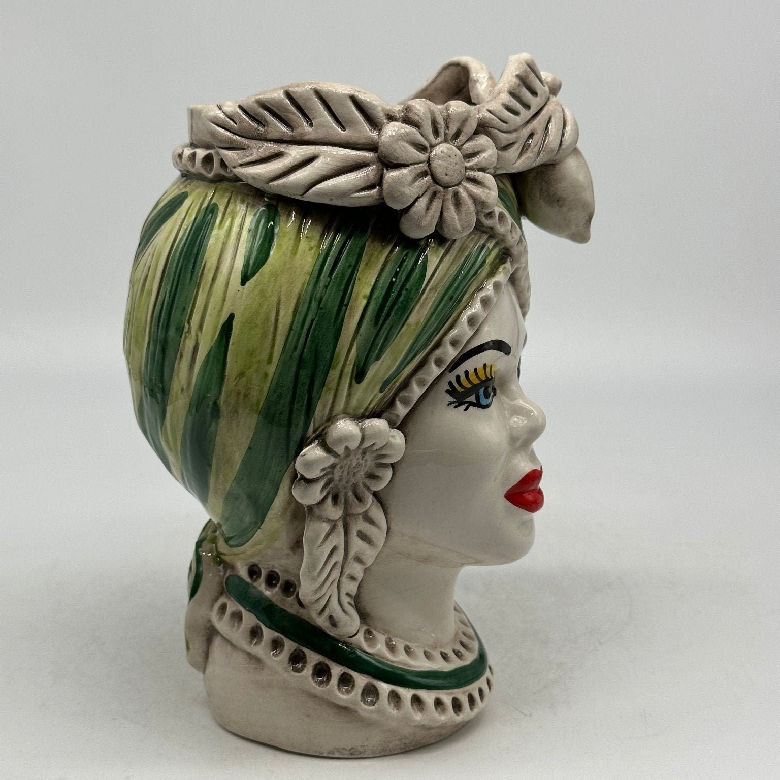 Teste di Moro Moresca Ceramica Caltagirone cm H.22 L.13 Artigianale Turbante Verde - DD CERAMICHE SICILIANE