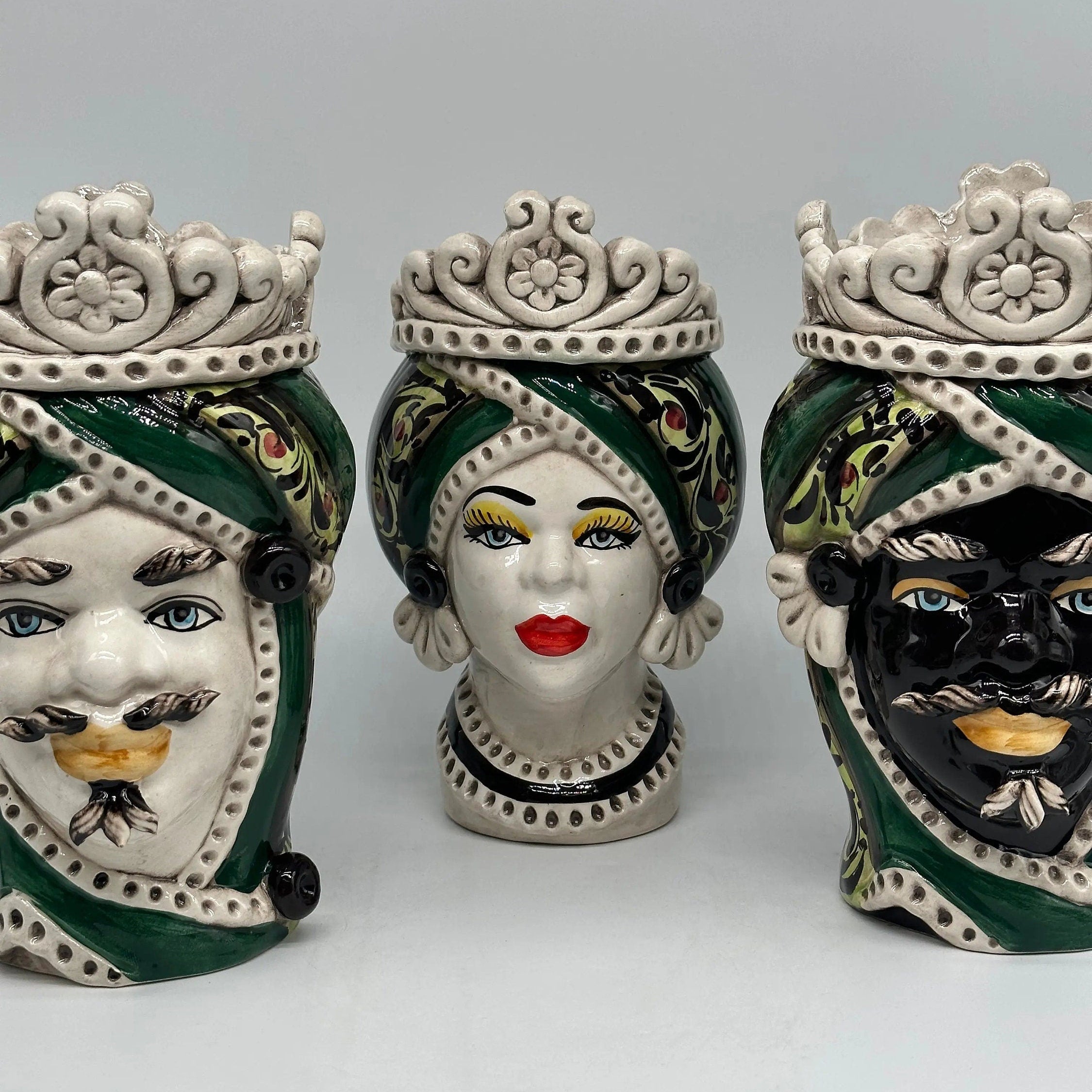 Teste di Moro Moresca Ceramica Caltagirone cm H.22 L.13 Artigianale Decorazione 2020 Verde DD CERAMICHE SICILIANE