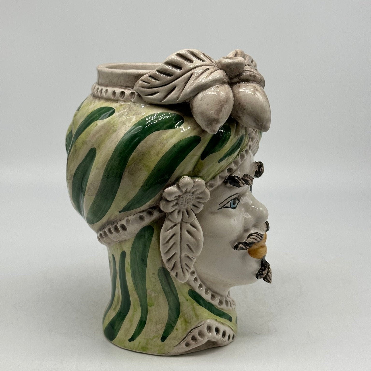 Teste di Moro Moresca Ceramica Caltagirone cm H.22 L.13 Artigianale Turbante Verde - DD CERAMICHE SICILIANE