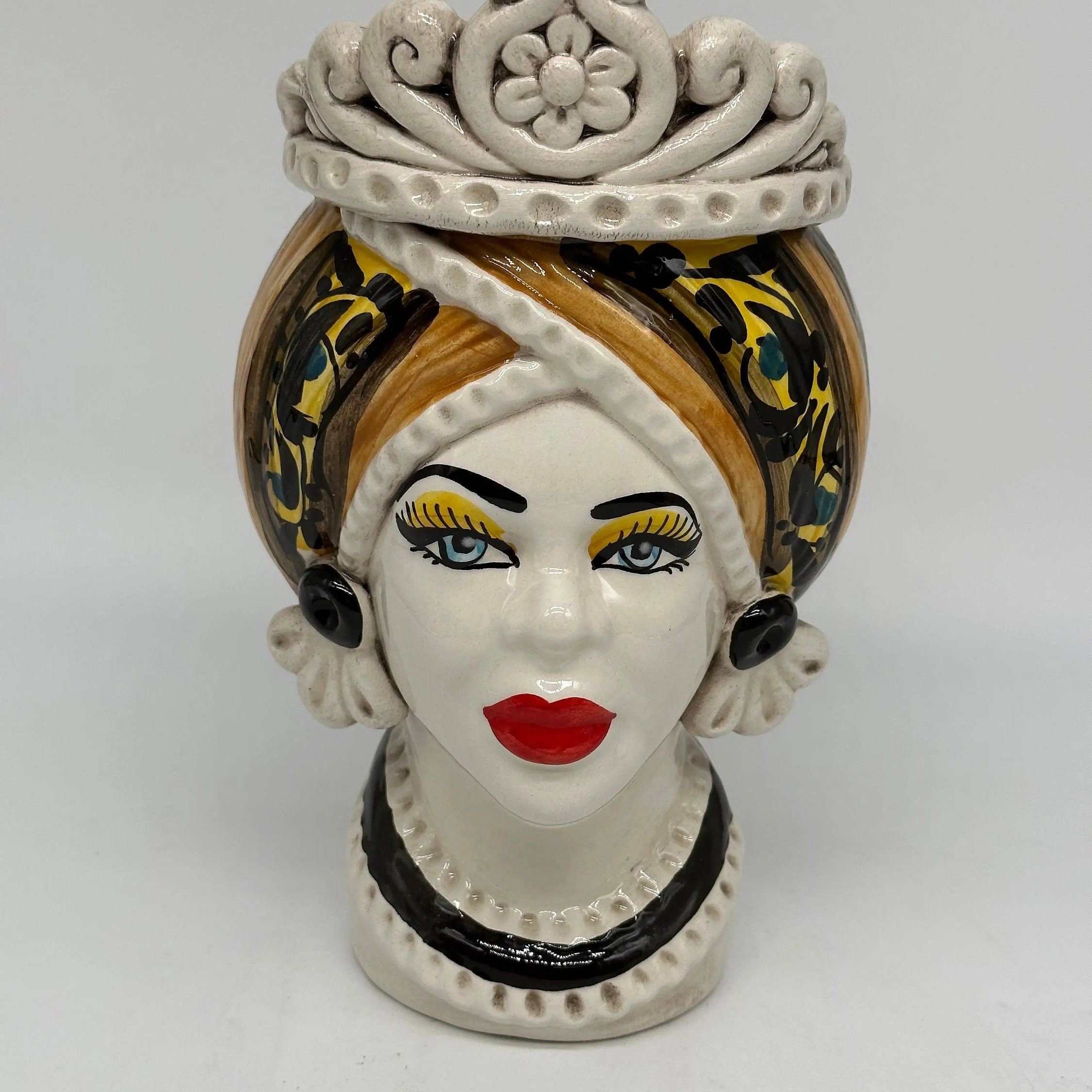 Teste di Moro Moresca Ceramica Caltagirone cm H.22 L.13 Artigianale Decorazione 2020 Arancio DD CERAMICHE SICILIANE