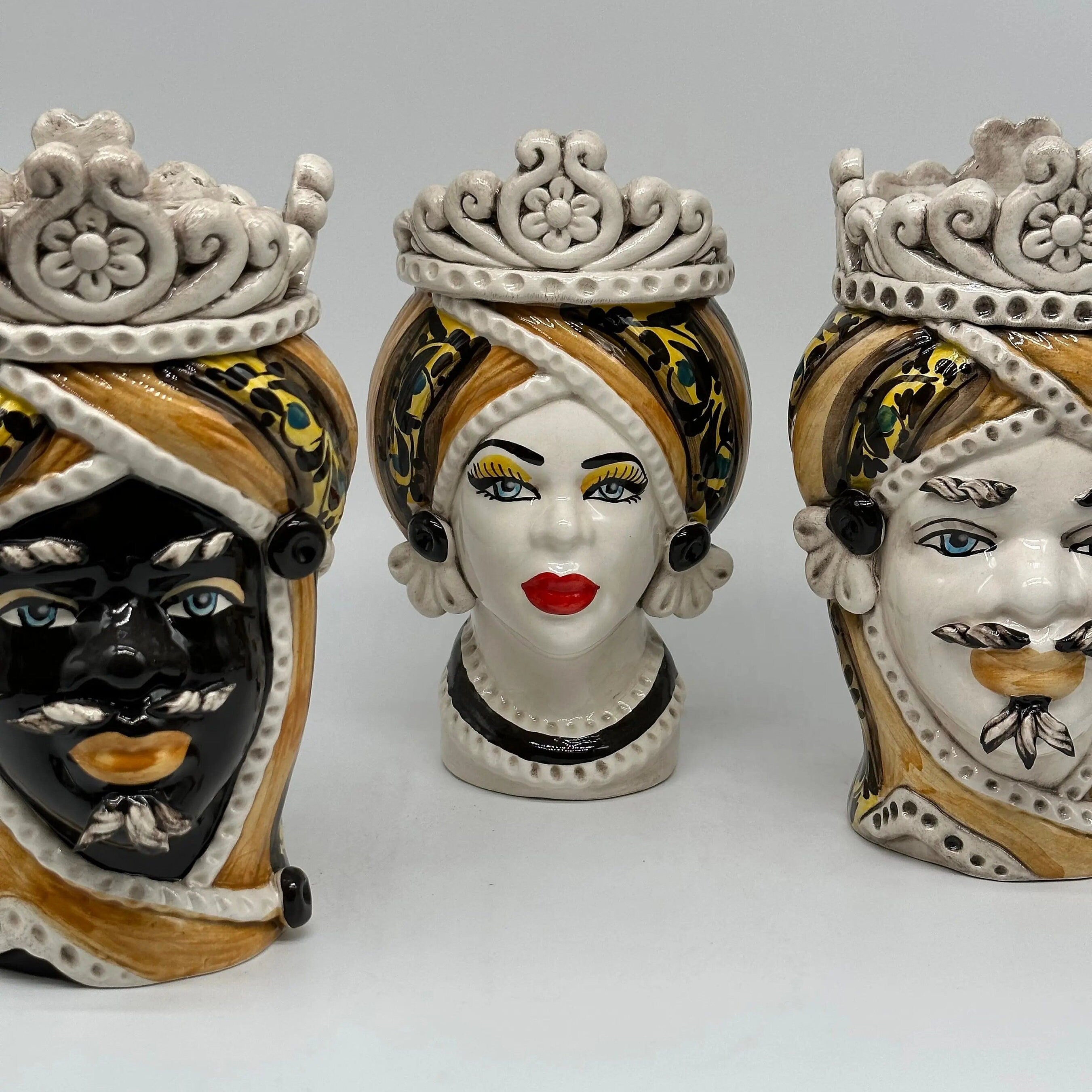 Teste di Moro Moresca Ceramica Caltagirone cm H.22 L.13 Artigianale Decorazione 2020 Arancio DD CERAMICHE SICILIANE