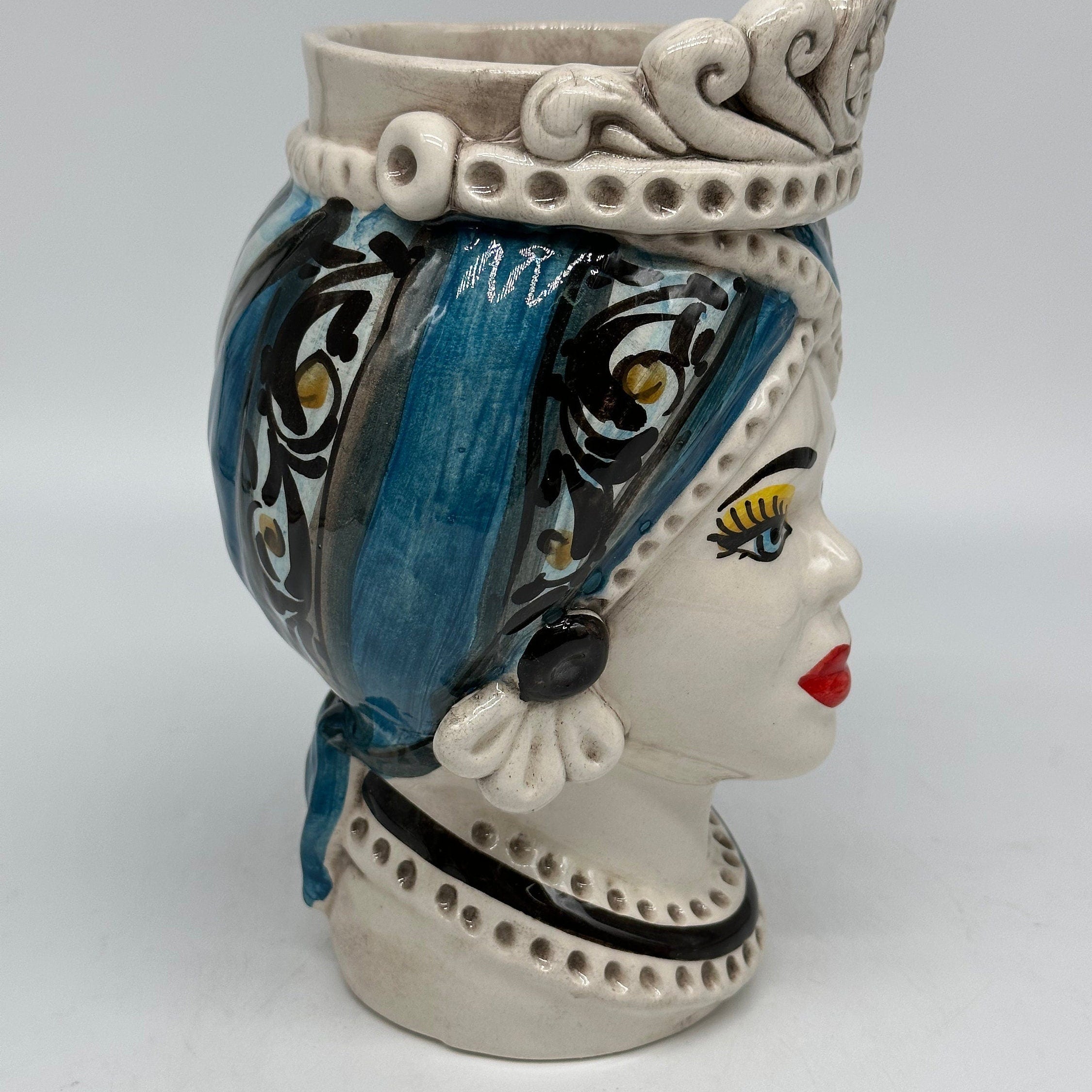 Teste di Moro Moresca Ceramica Caltagirone cm H.22 L.13 Artigianale Decorazione 2020 Blu DD CERAMICHE SICILIANE