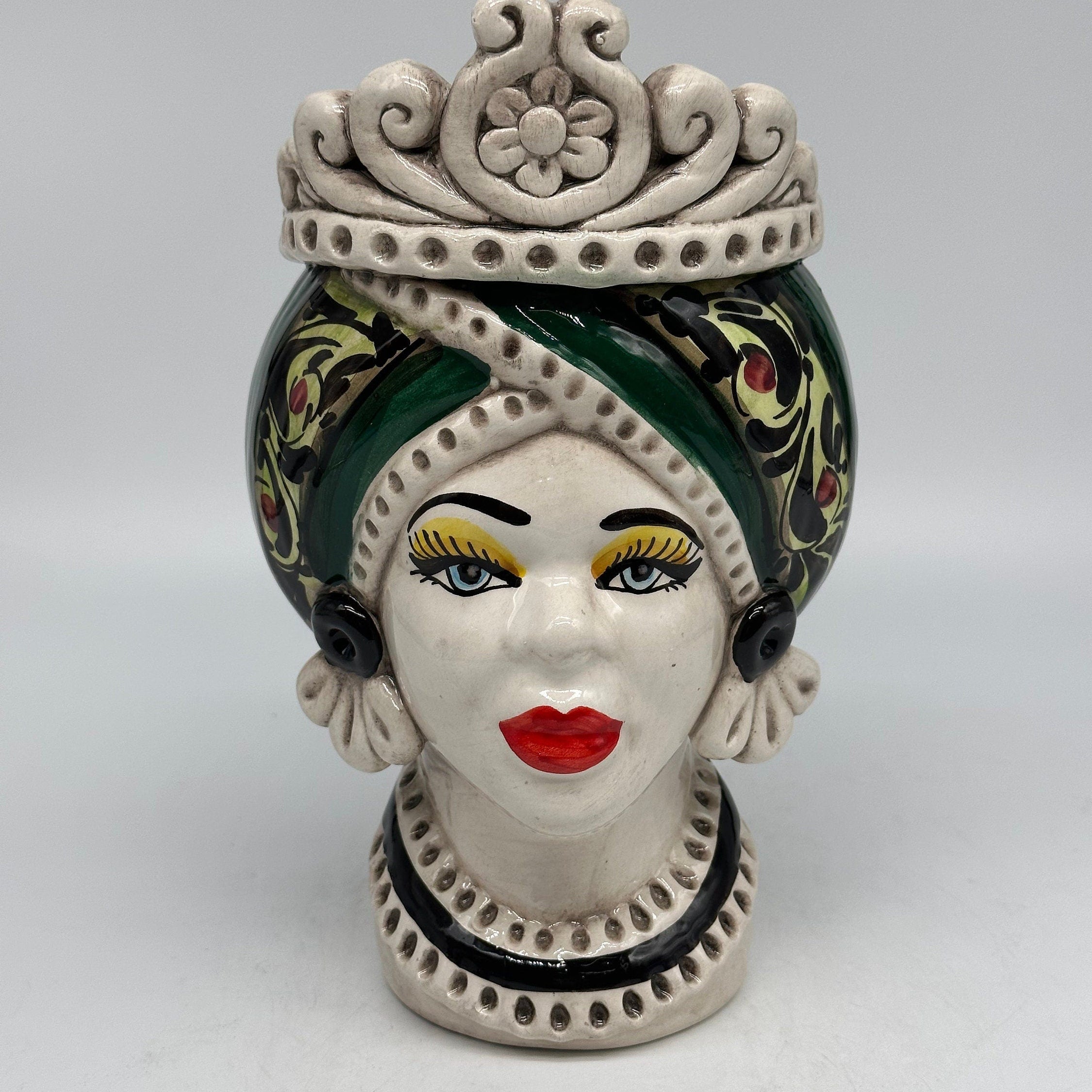 Teste di Moro Moresca Ceramica Caltagirone cm H.22 L.13 Artigianale Decorazione 2020 Verde DD CERAMICHE SICILIANE