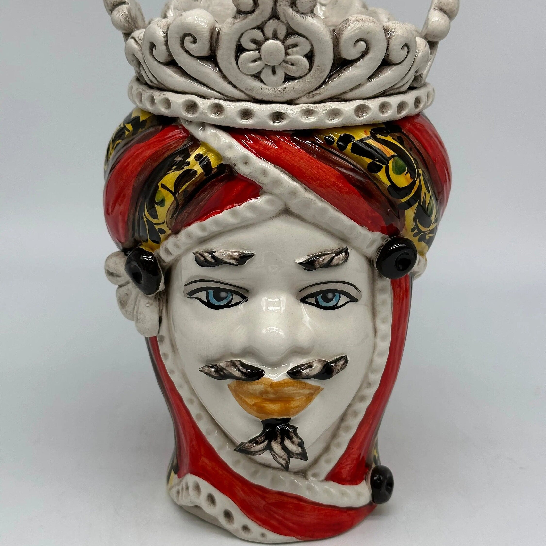 Teste di Moro Moresca Ceramica Caltagirone cm H.22 L.13 Artigianale Decorazione 2020 Rosso DD CERAMICHE SICILIANE