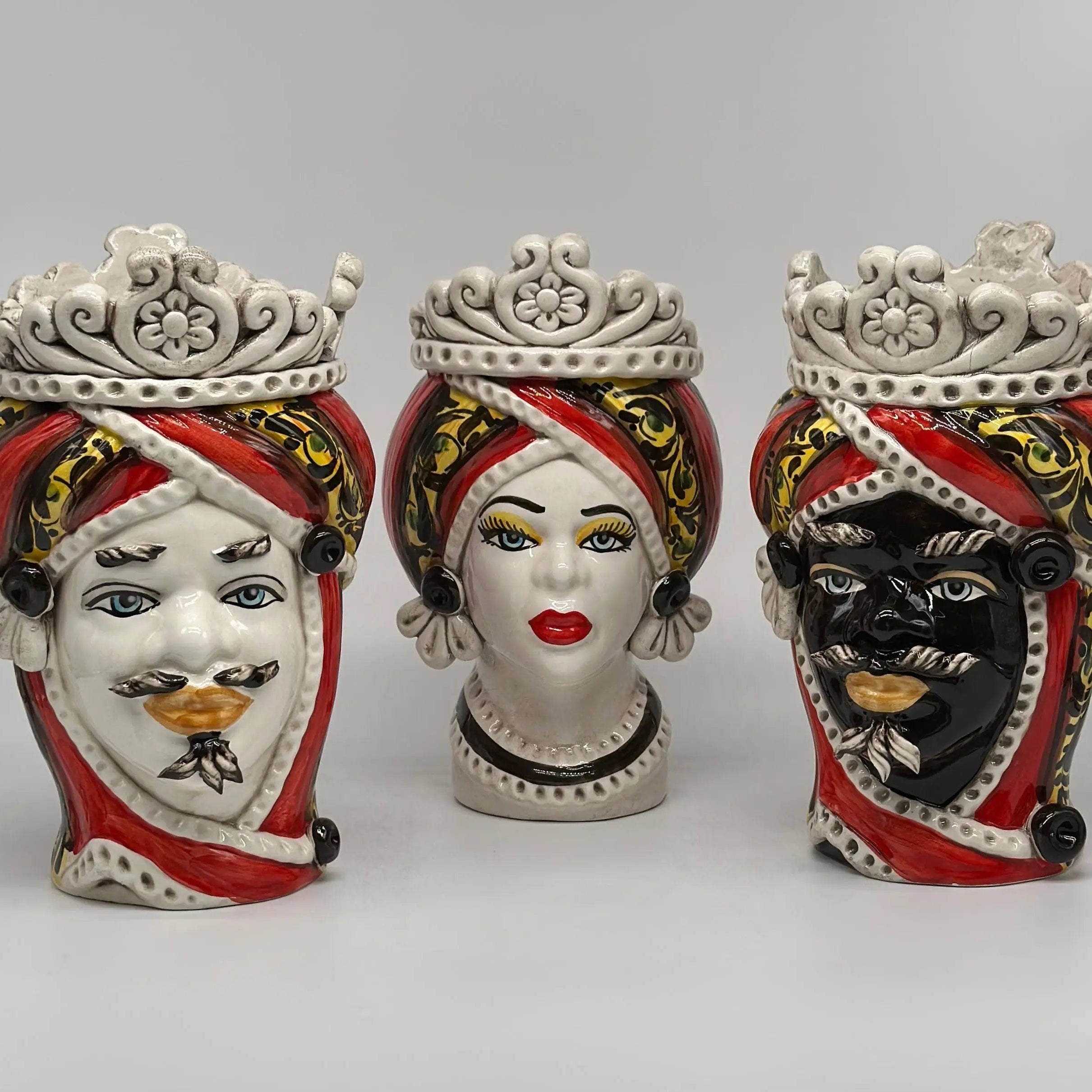 Teste di Moro Moresca Ceramica Caltagirone cm H.22 L.13 Artigianale Decorazione 2020 Rosso DD CERAMICHE SICILIANE