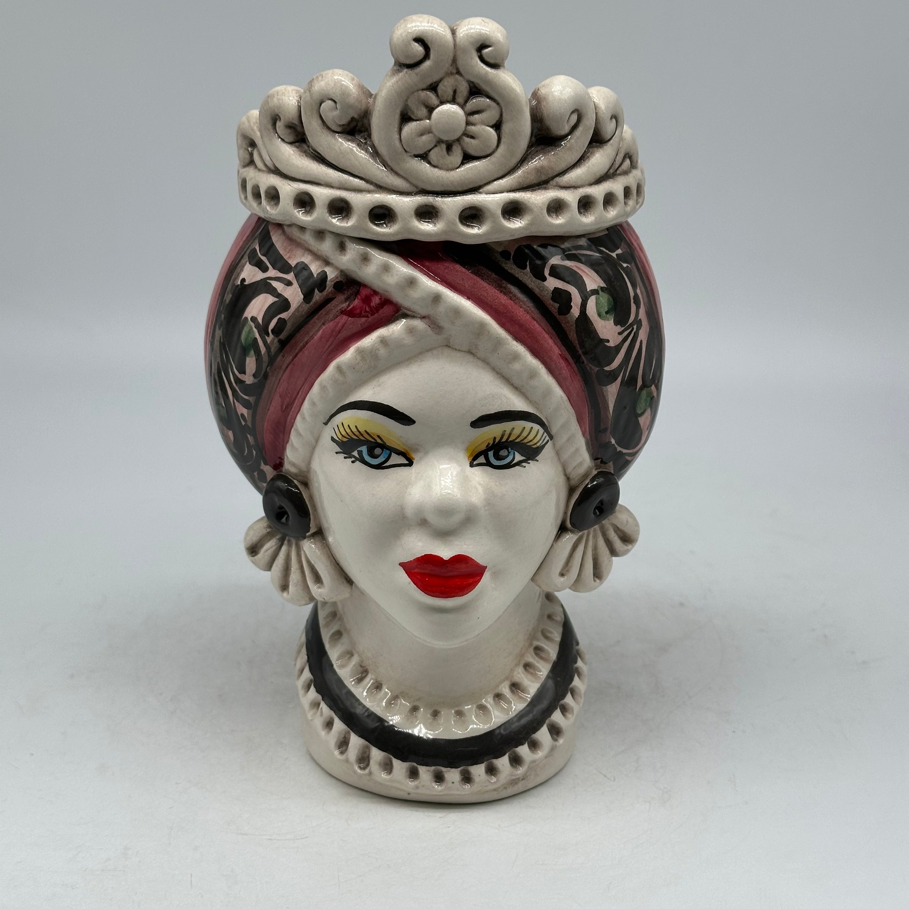 Teste di Moro Moresca Ceramica Caltagirone cm H.22 L.13 Artigianale Decorazione 2020 Rosa - Regina - TESTE DI MORO