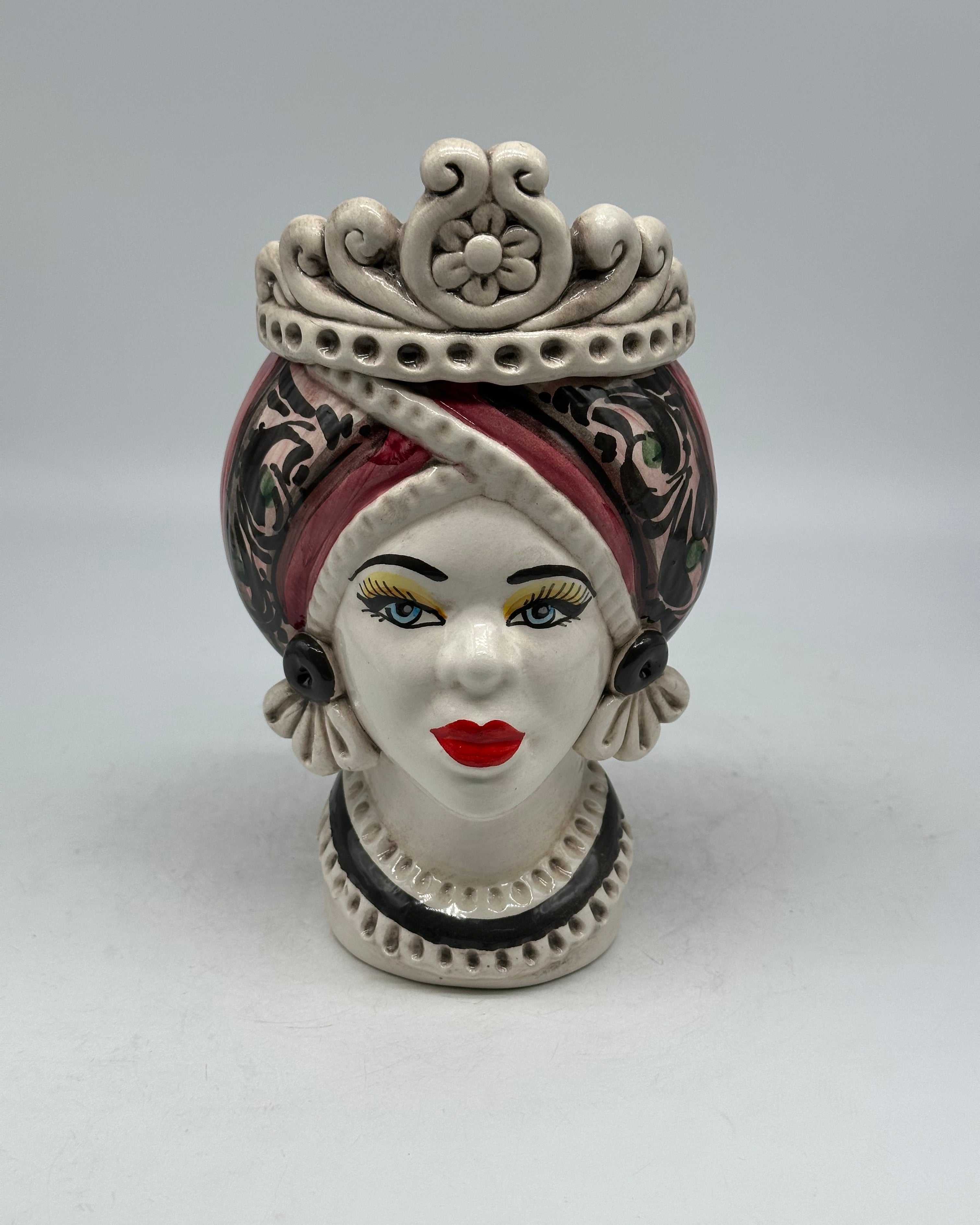 Teste di Moro Moresca Ceramica Caltagirone cm H.22 L.13 Artigianale Decorazione 2020 Rosa - Regina - TESTE DI MORO