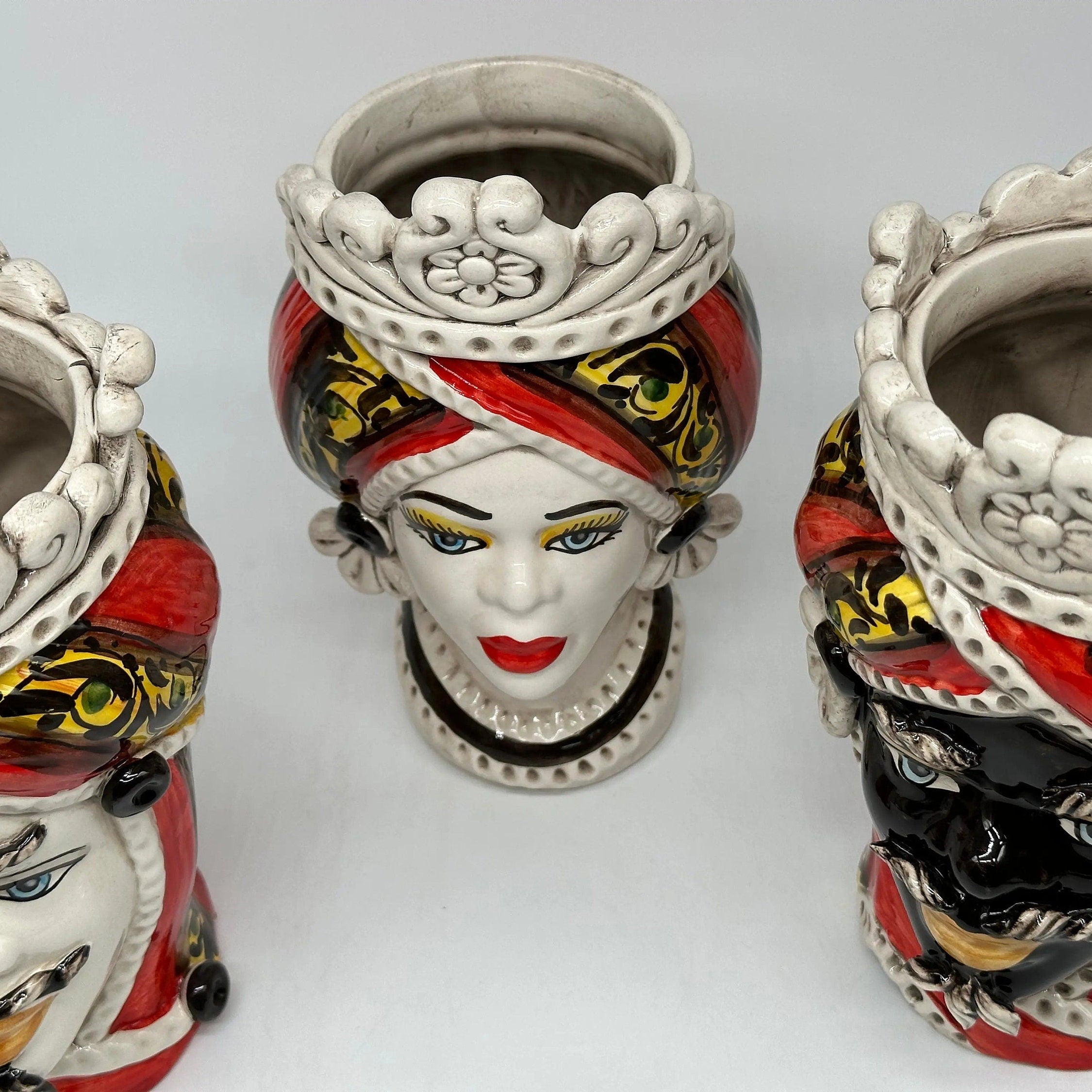 Teste di Moro Moresca Ceramica Caltagirone cm H.22 L.13 Artigianale Decorazione 2020 Rosso DD CERAMICHE SICILIANE