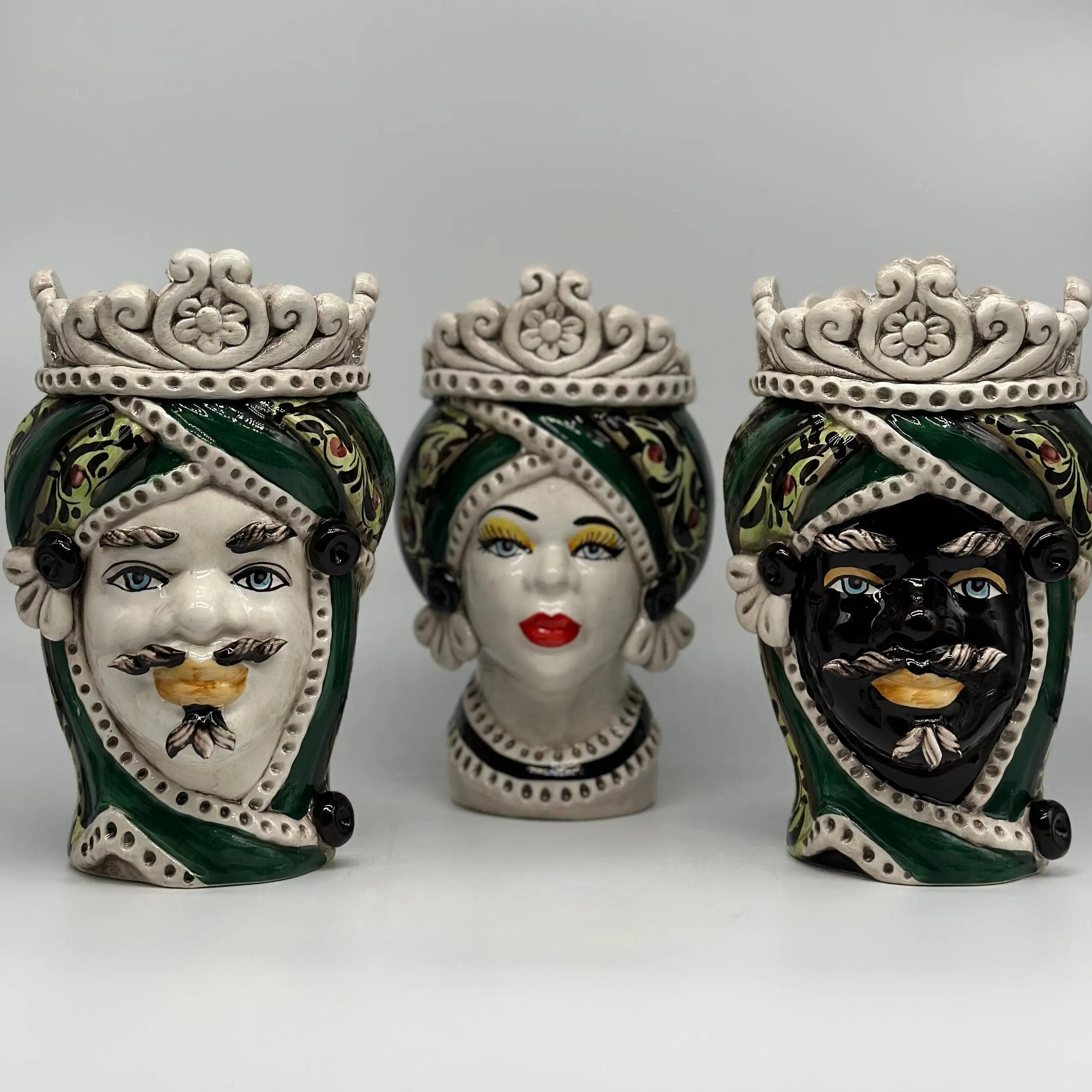 Teste di Moro Moresca Ceramica Caltagirone cm H.22 L.13 Artigianale Decorazione 2020 Verde DD CERAMICHE SICILIANE