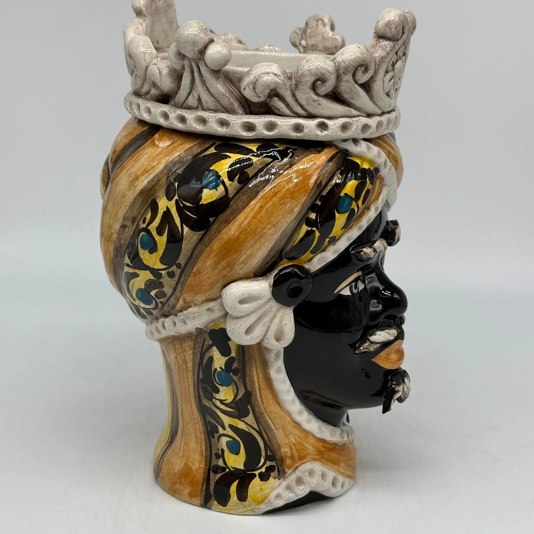 Teste di Moro Moresca Ceramica Caltagirone cm H.22 L.13 Artigianale Decorazione 2020 Arancio DD CERAMICHE SICILIANE