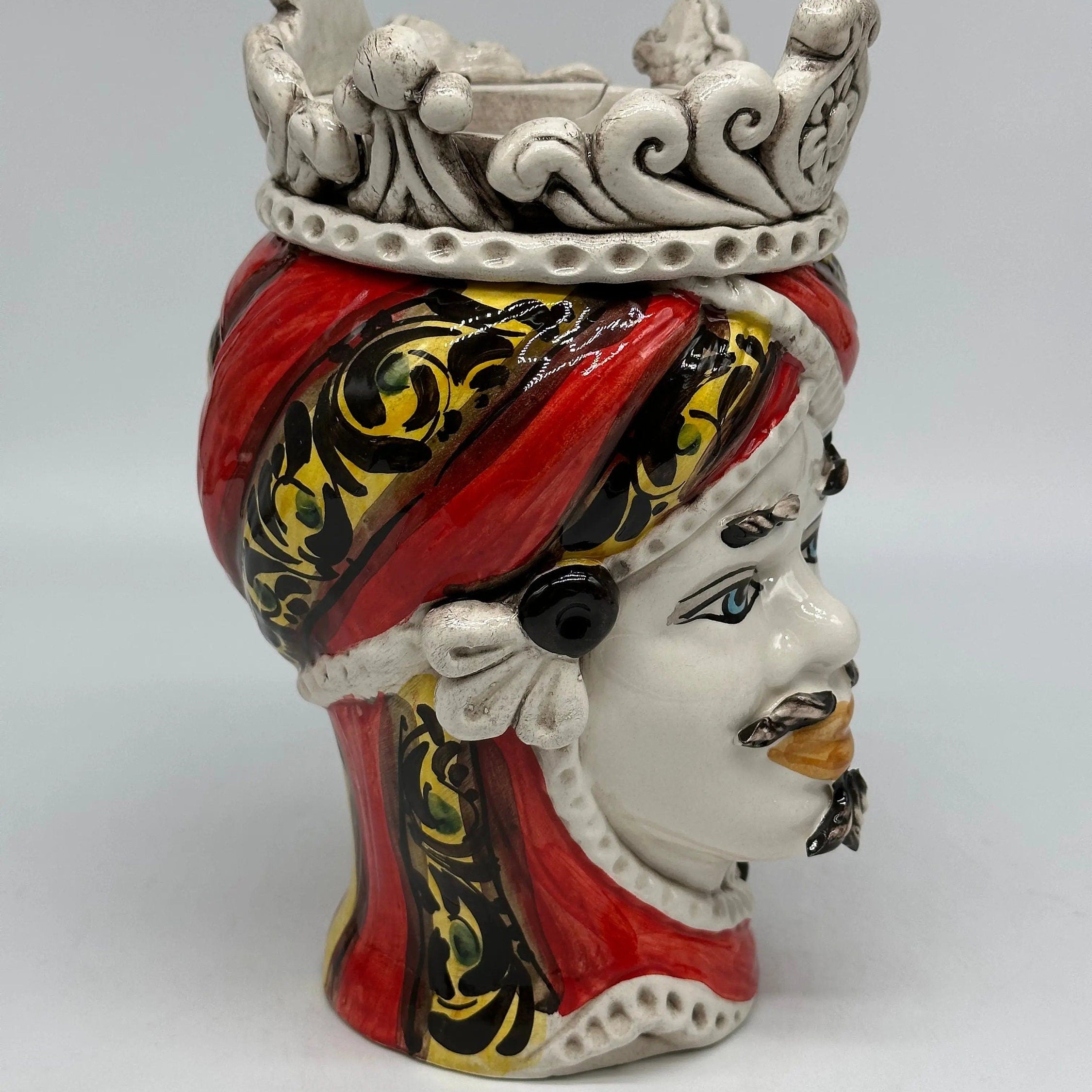 Teste di Moro Moresca Ceramica Caltagirone cm H.22 L.13 Artigianale Decorazione 2020 Rosso DD CERAMICHE SICILIANE