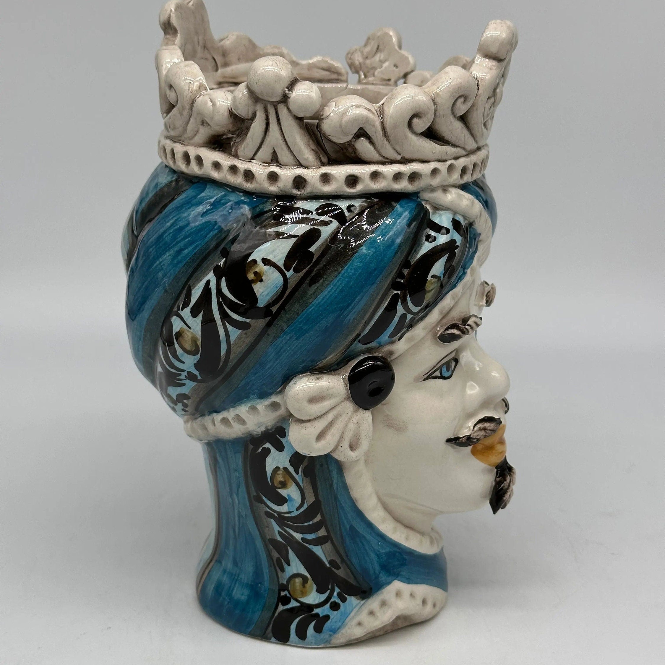 Teste di Moro Moresca Ceramica Caltagirone cm H.22 L.13 Artigianale Decorazione 2020 Blu DD CERAMICHE SICILIANE