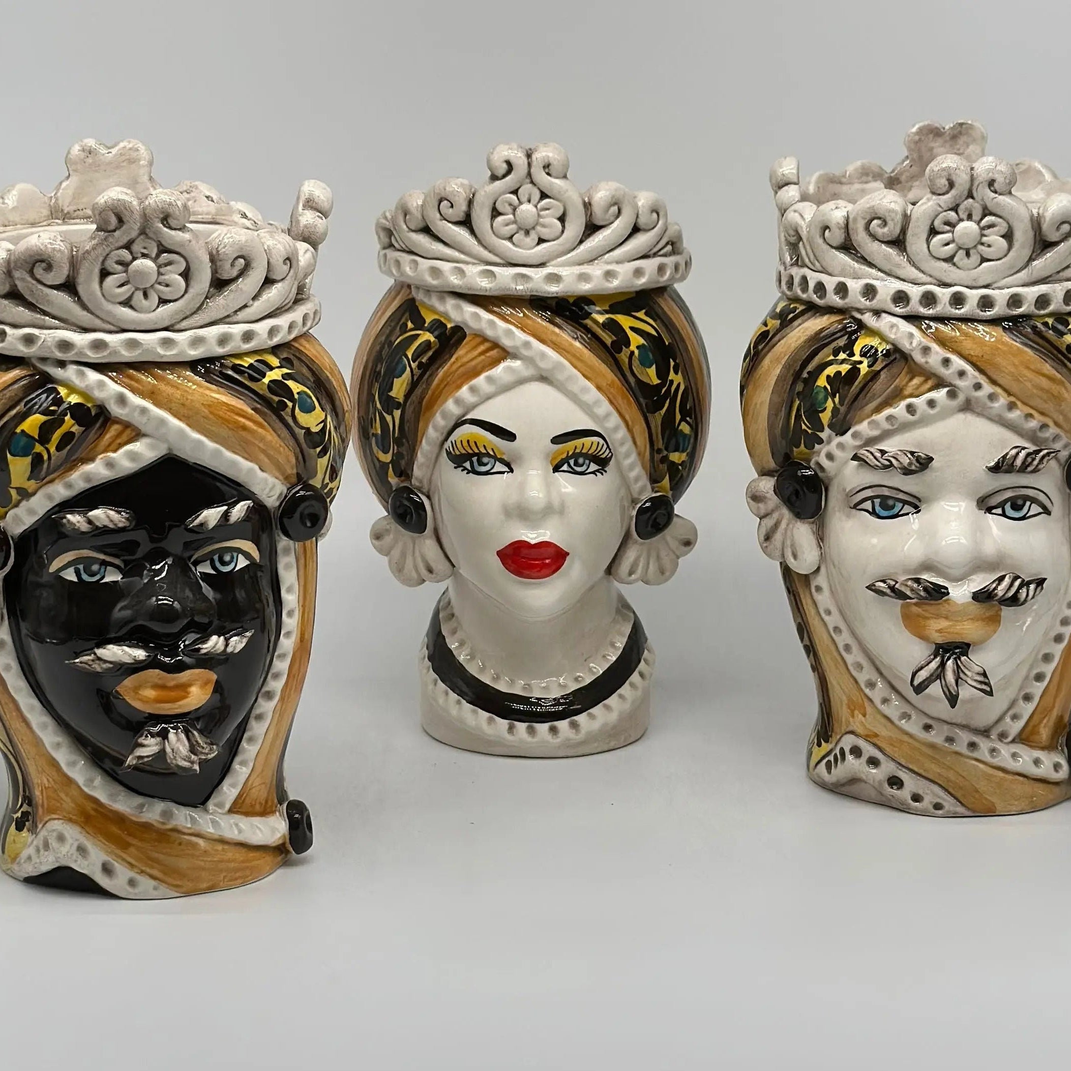 Teste di Moro Moresca Ceramica Caltagirone cm H.22 L.13 Artigianale Decorazione 2020 Arancio DD CERAMICHE SICILIANE