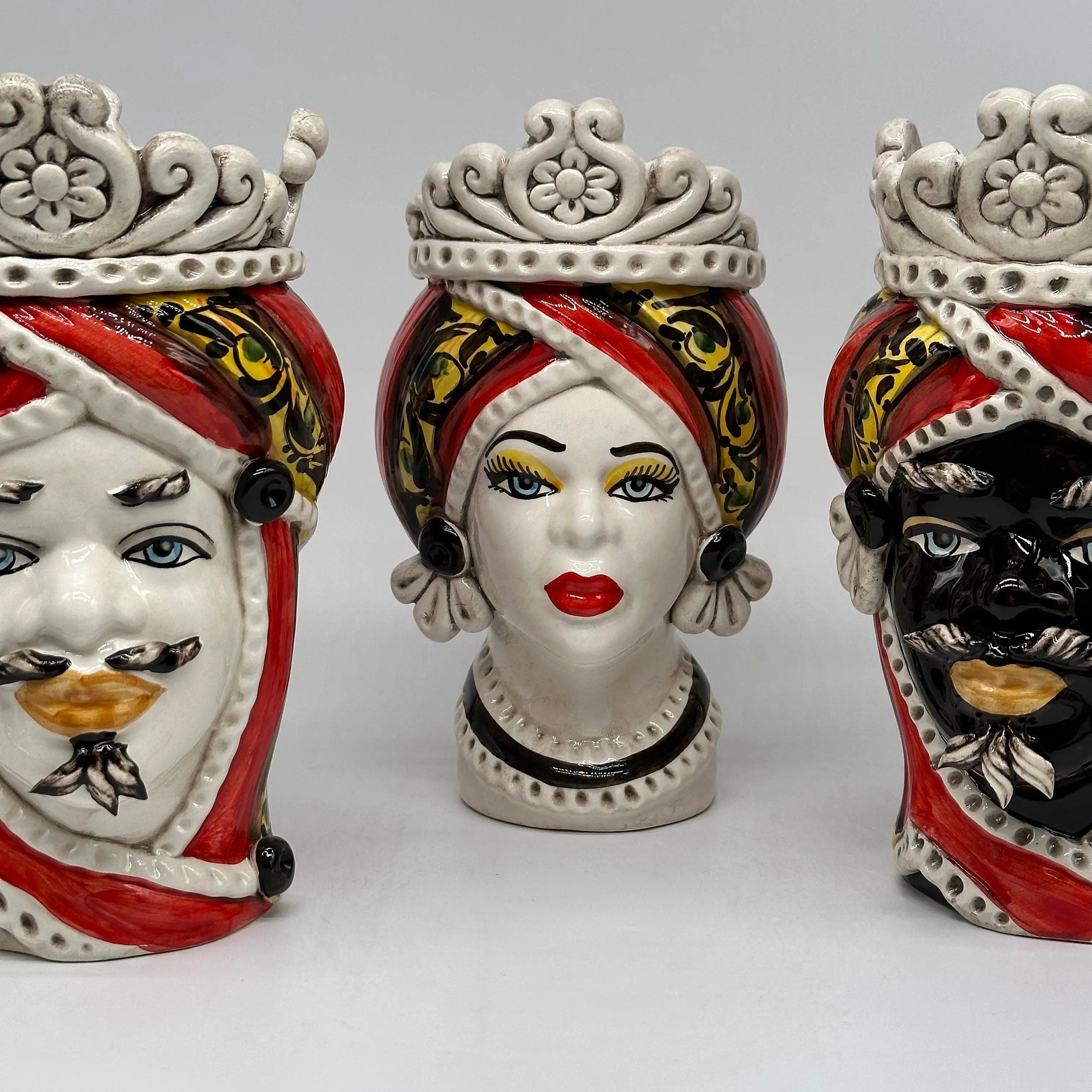 Teste di Moro Moresca Ceramica Caltagirone cm H.22 L.13 Artigianale Decorazione 2020 Rosso DD CERAMICHE SICILIANE