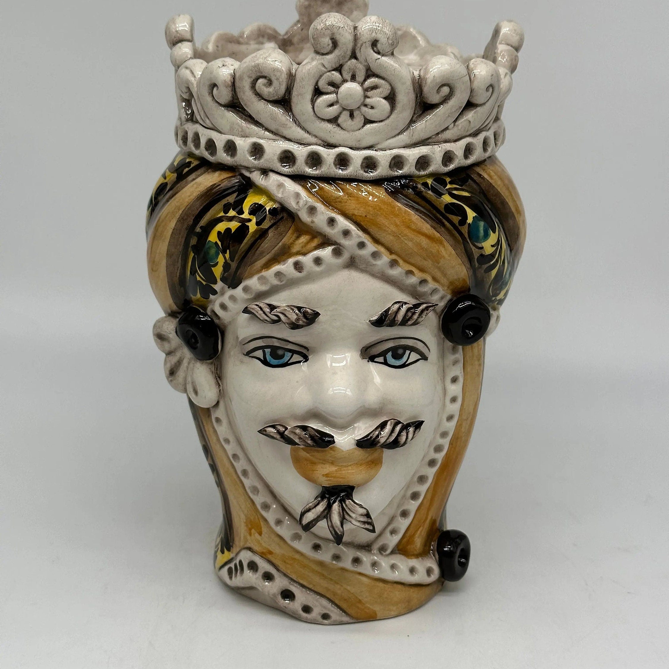 Teste di Moro Moresca Ceramica Caltagirone cm H.22 L.13 Artigianale Decorazione 2020 Arancio DD CERAMICHE SICILIANE