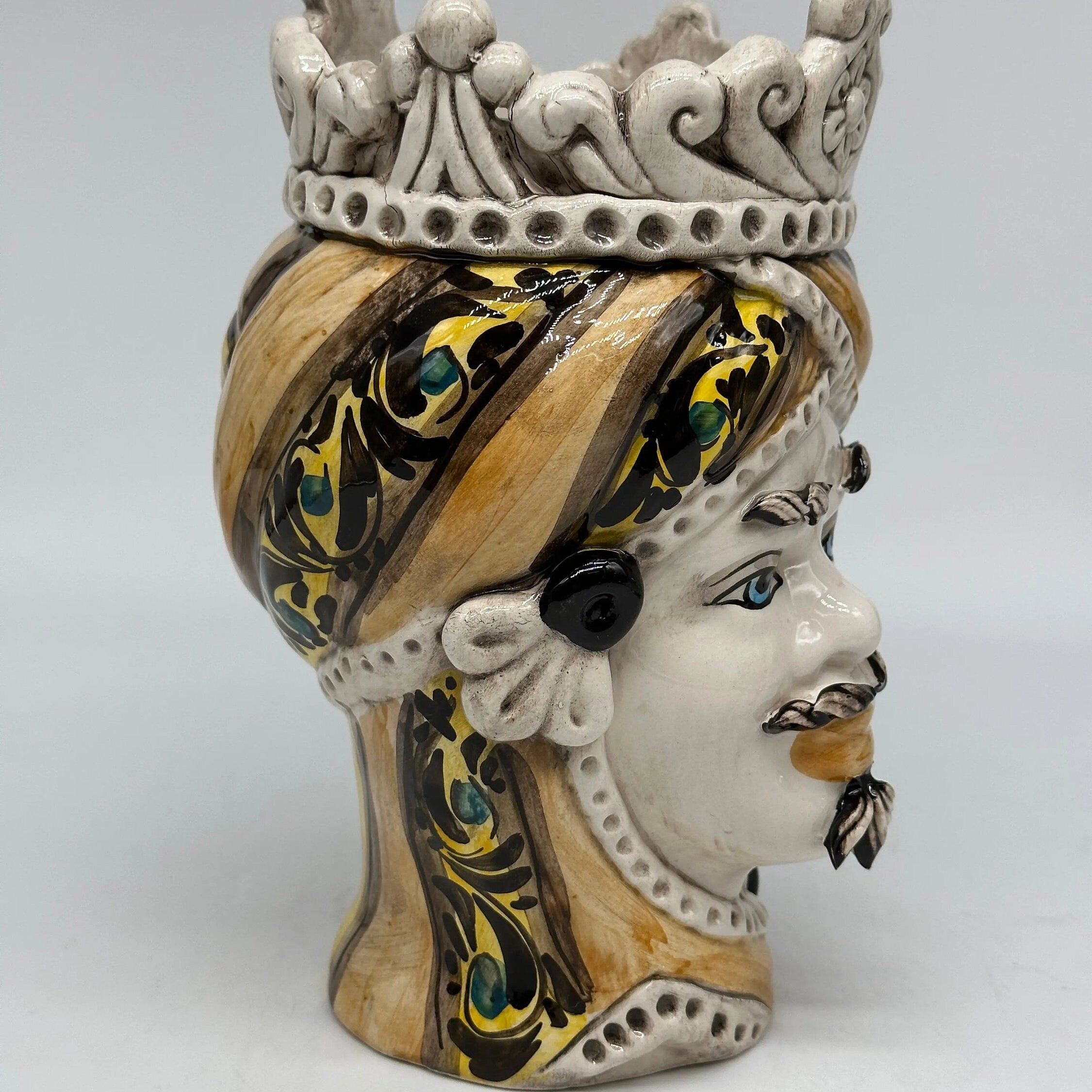 Teste di Moro Moresca Ceramica Caltagirone cm H.22 L.13 Artigianale Decorazione 2020 Arancio DD CERAMICHE SICILIANE