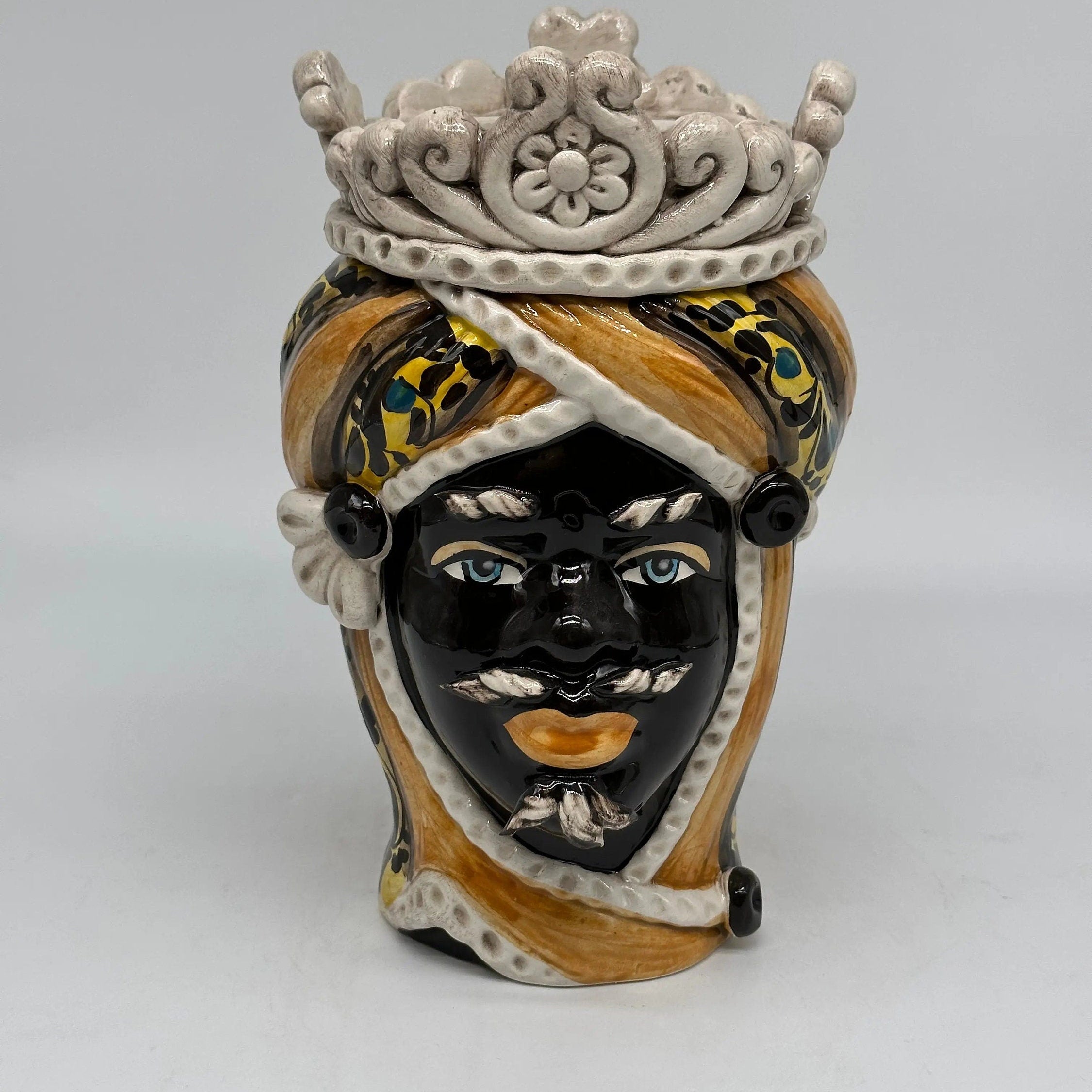 Teste di Moro Moresca Ceramica Caltagirone cm H.22 L.13 Artigianale Decorazione 2020 Arancio DD CERAMICHE SICILIANE