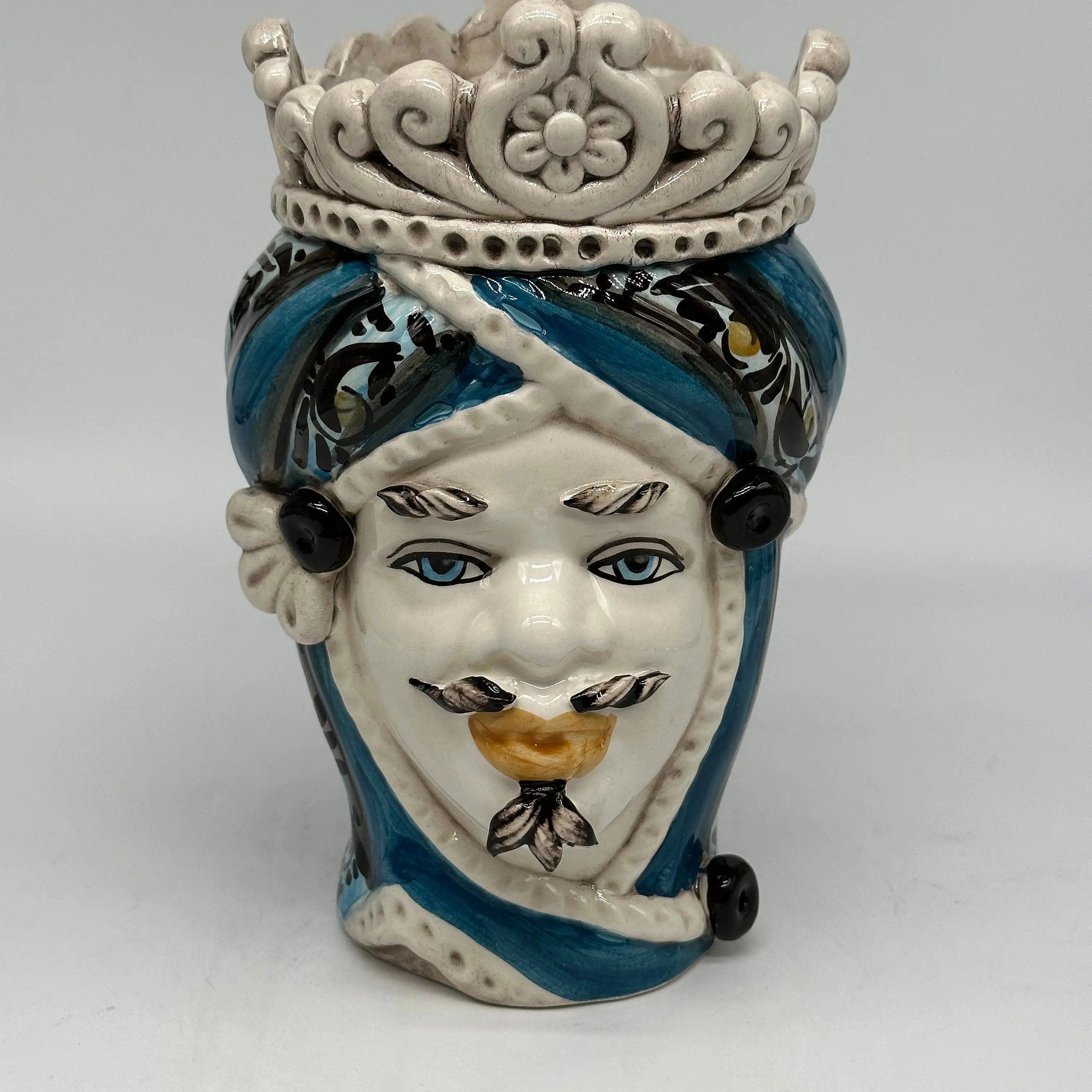 Teste di Moro Moresca Ceramica Caltagirone cm H.22 L.13 Artigianale Decorazione 2020 Blu DD CERAMICHE SICILIANE