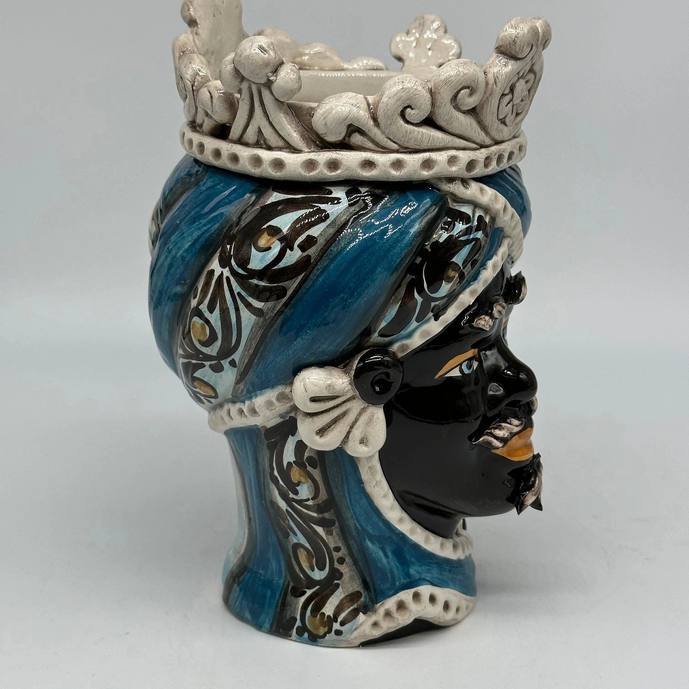 Teste di Moro Moresca Ceramica Caltagirone cm H.22 L.13 Artigianale Decorazione 2020 Blu DD CERAMICHE SICILIANE