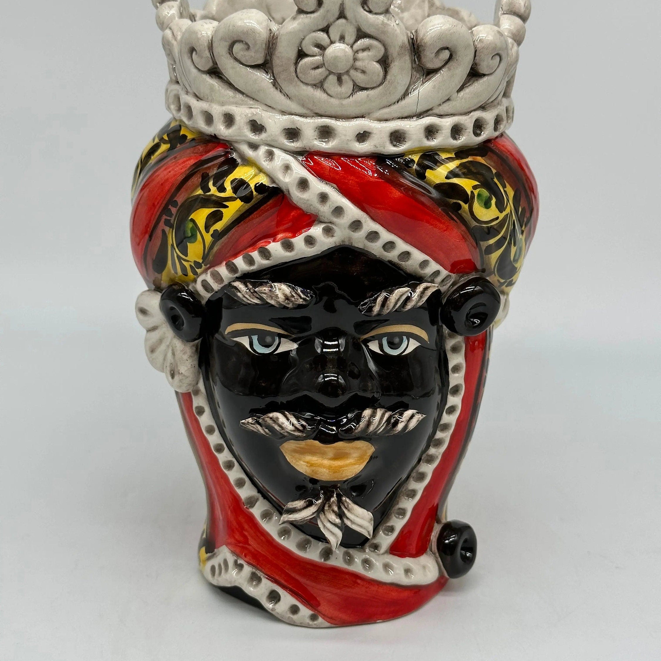 Teste di Moro Moresca Ceramica Caltagirone cm H.22 L.13 Artigianale Decorazione 2020 Rosso DD CERAMICHE SICILIANE