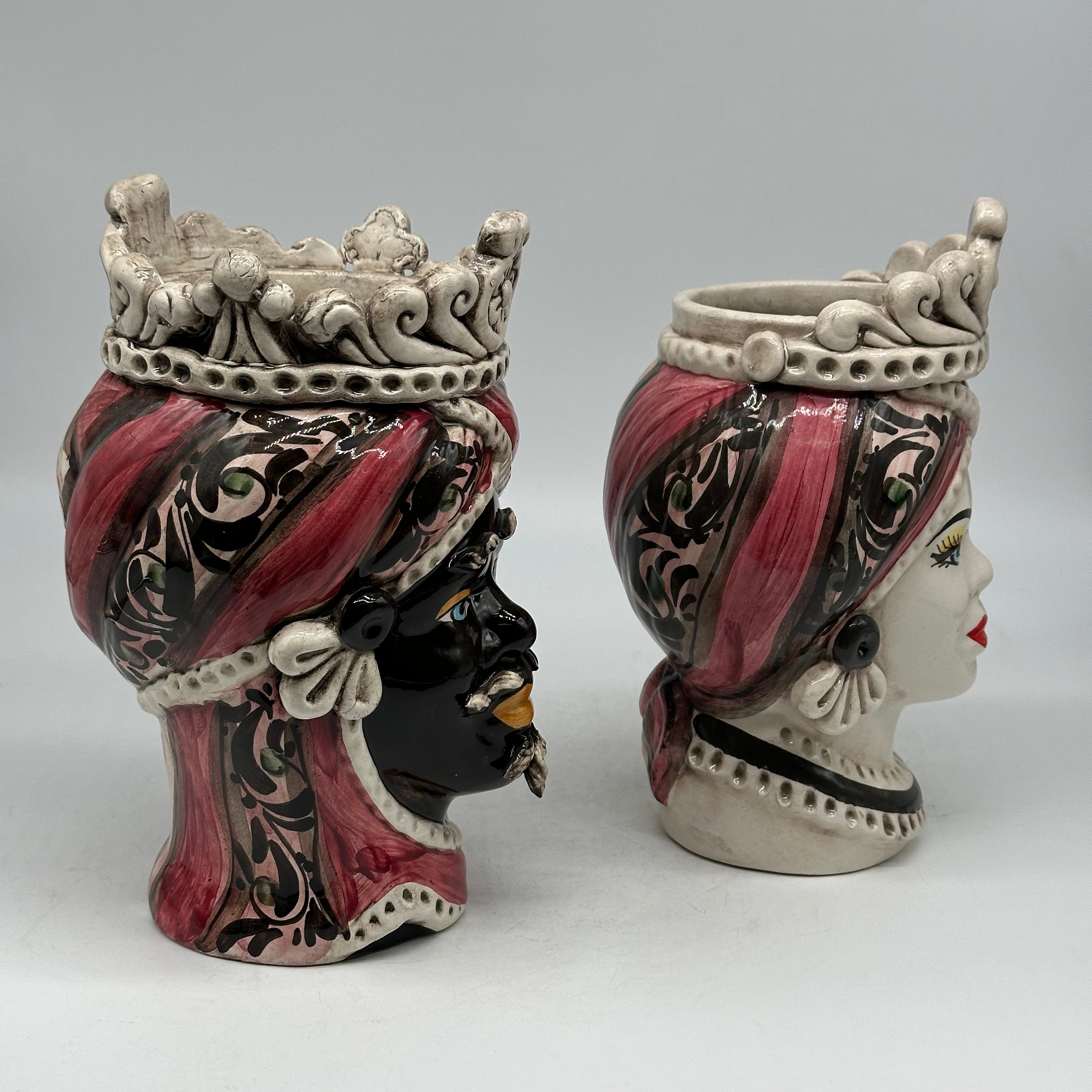 Teste di Moro Moresca Ceramica Caltagirone cm H.22 L.13 Artigianale Decorazione 2020 Rosa - TESTE DI MORO