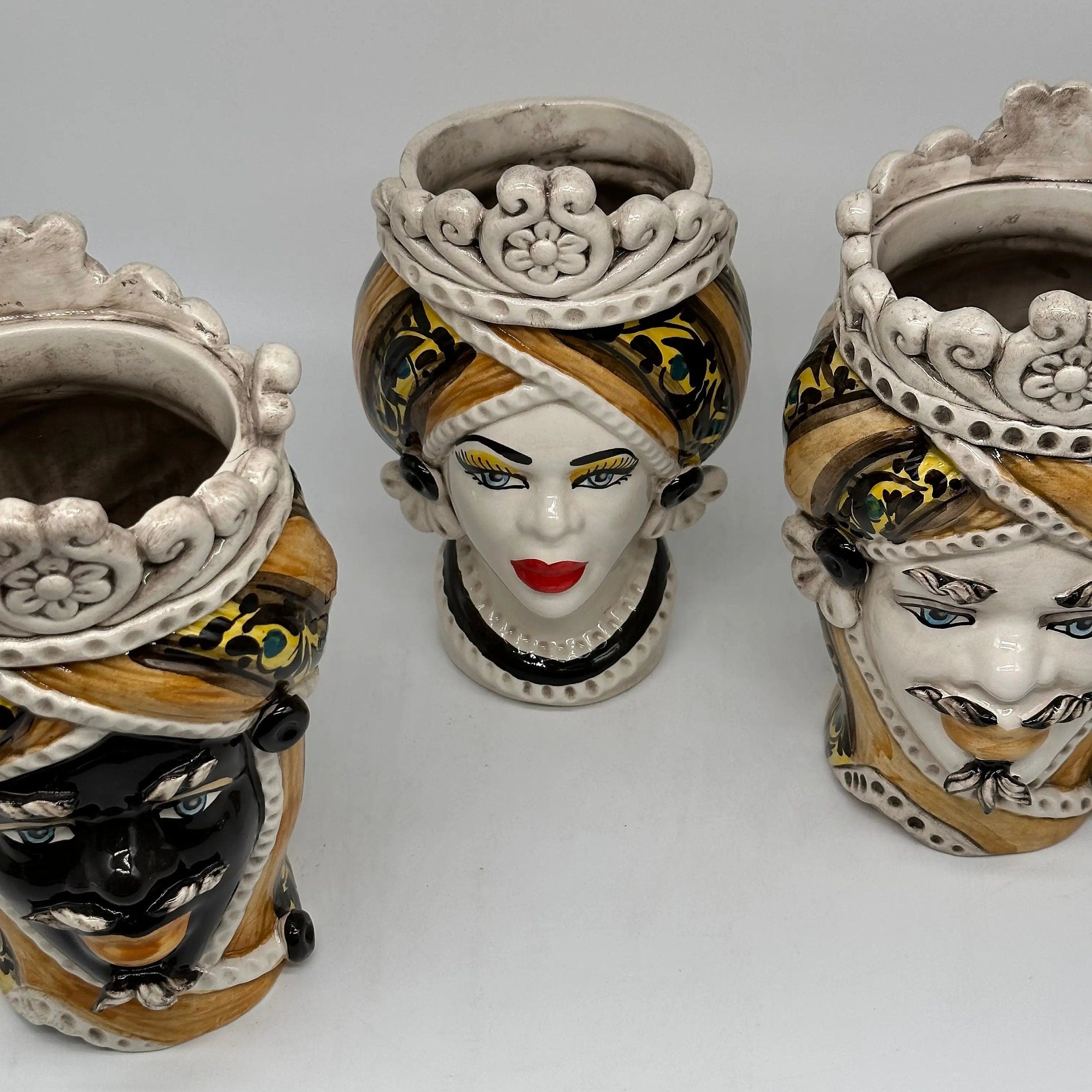 Teste di Moro Moresca Ceramica Caltagirone cm H.22 L.13 Artigianale Decorazione 2020 Arancio DD CERAMICHE SICILIANE