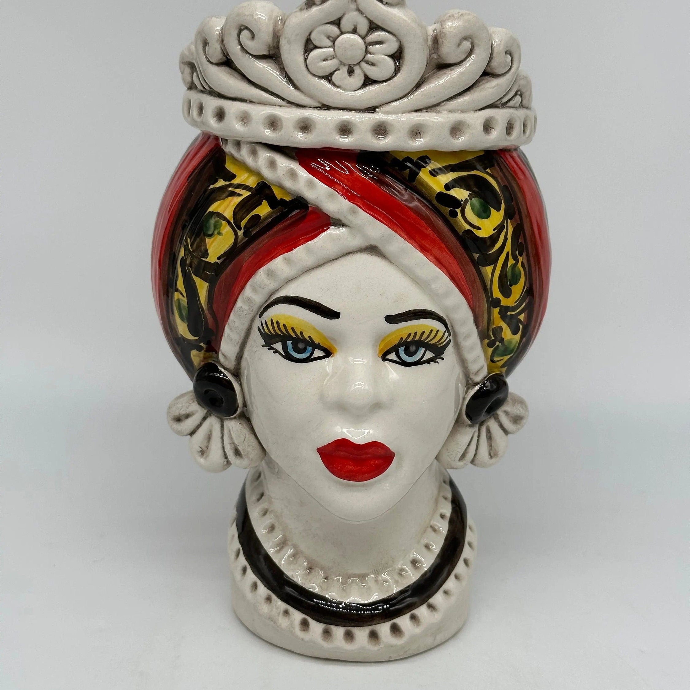 Teste di Moro Moresca Ceramica Caltagirone cm H.22 L.13 Artigianale Decorazione 2020 Rosso DD CERAMICHE SICILIANE