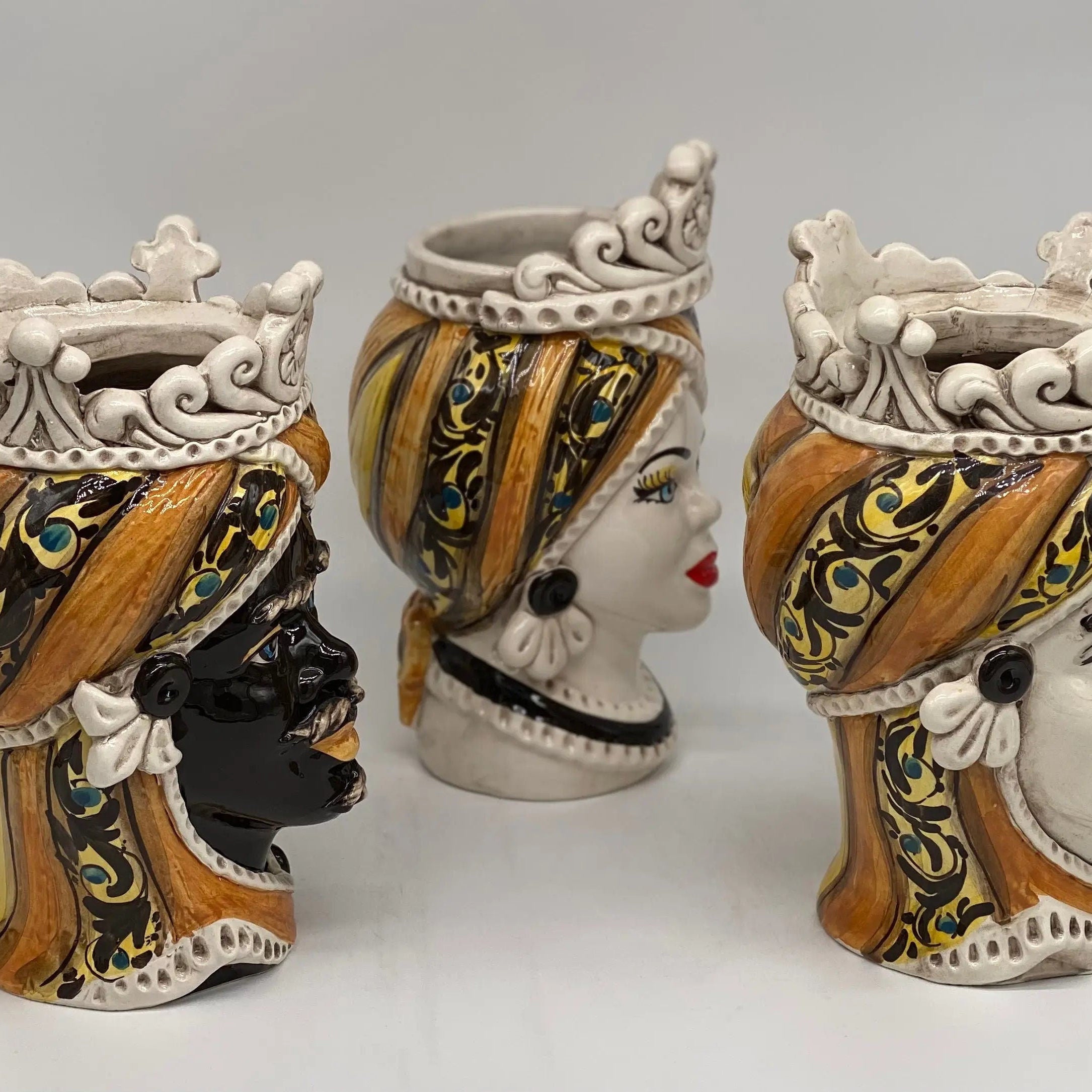 Teste di Moro Moresca Ceramica Caltagirone cm H.22 L.13 Artigianale Decorazione 2020 Arancio DD CERAMICHE SICILIANE