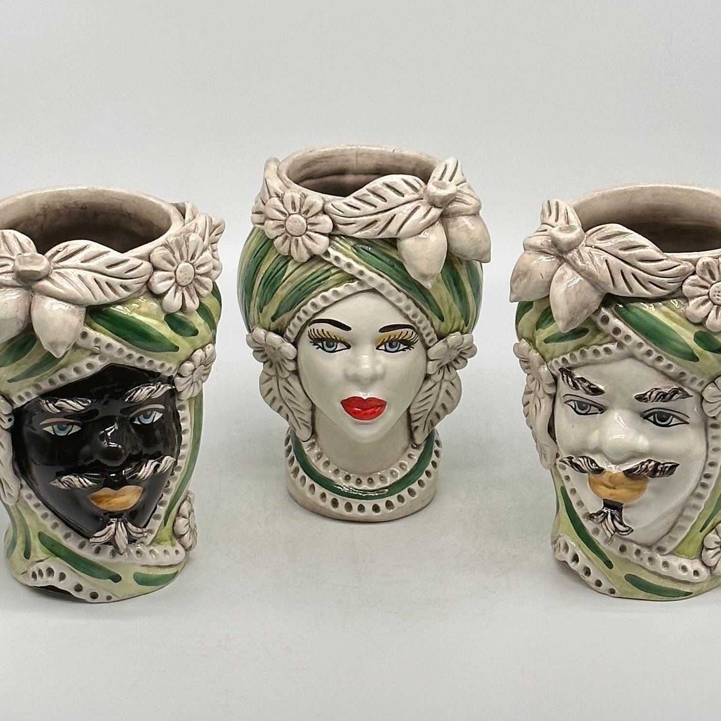 Teste di Moro Moresca Ceramica Caltagirone cm H.22 L.13 Artigianale Turbante Verde - DD CERAMICHE SICILIANE