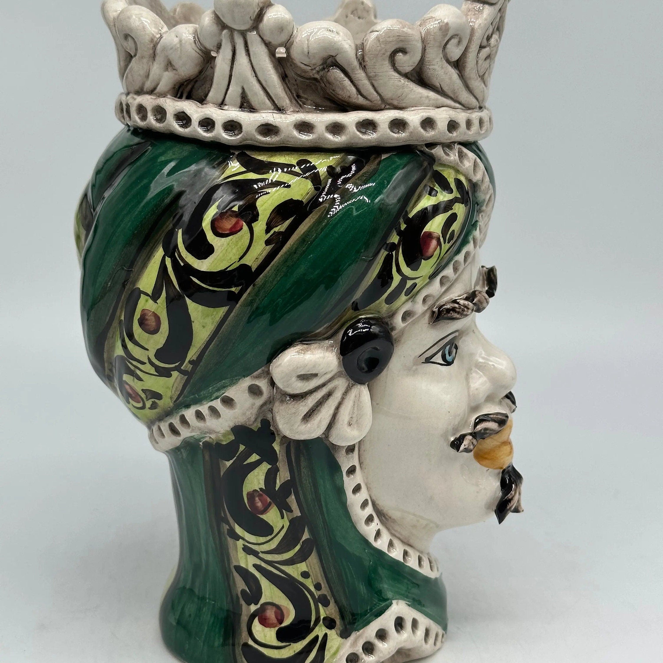 Teste di Moro Moresca Ceramica Caltagirone cm H.22 L.13 Artigianale Decorazione 2020 Verde DD CERAMICHE SICILIANE
