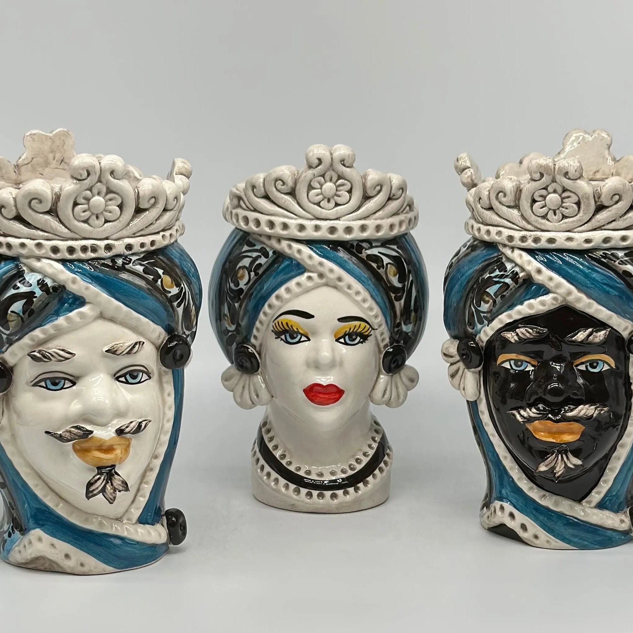 Teste di Moro Moresca Ceramica Caltagirone cm H.22 L.13 Artigianale Decorazione 2020 Blu DD CERAMICHE SICILIANE