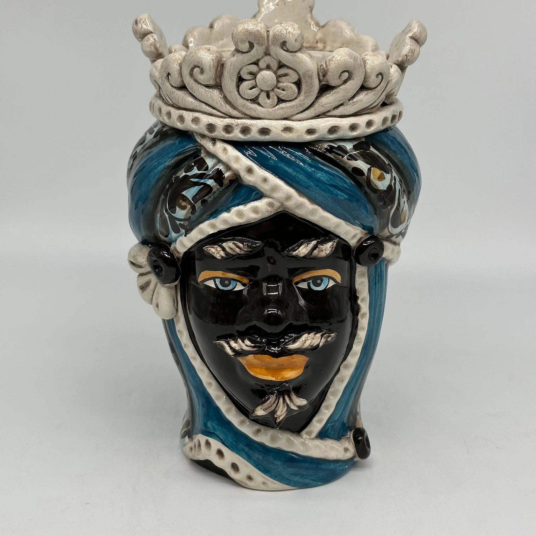 Teste di Moro Moresca Ceramica Caltagirone cm H.22 L.13 Artigianale Decorazione 2020 Blu DD CERAMICHE SICILIANE