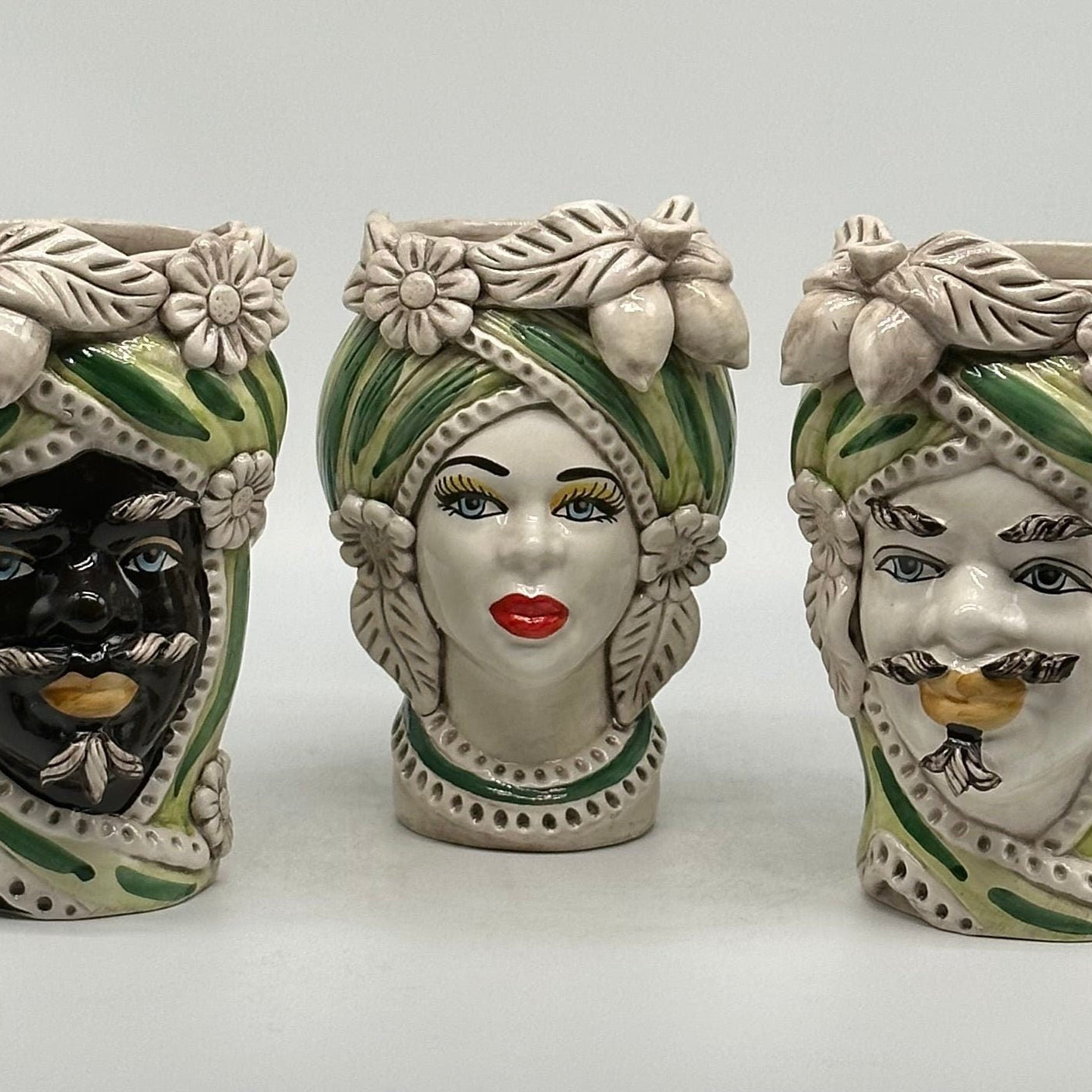 Teste di Moro Moresca Ceramica Caltagirone cm H.22 L.13 Artigianale Turbante Verde - DD CERAMICHE SICILIANE