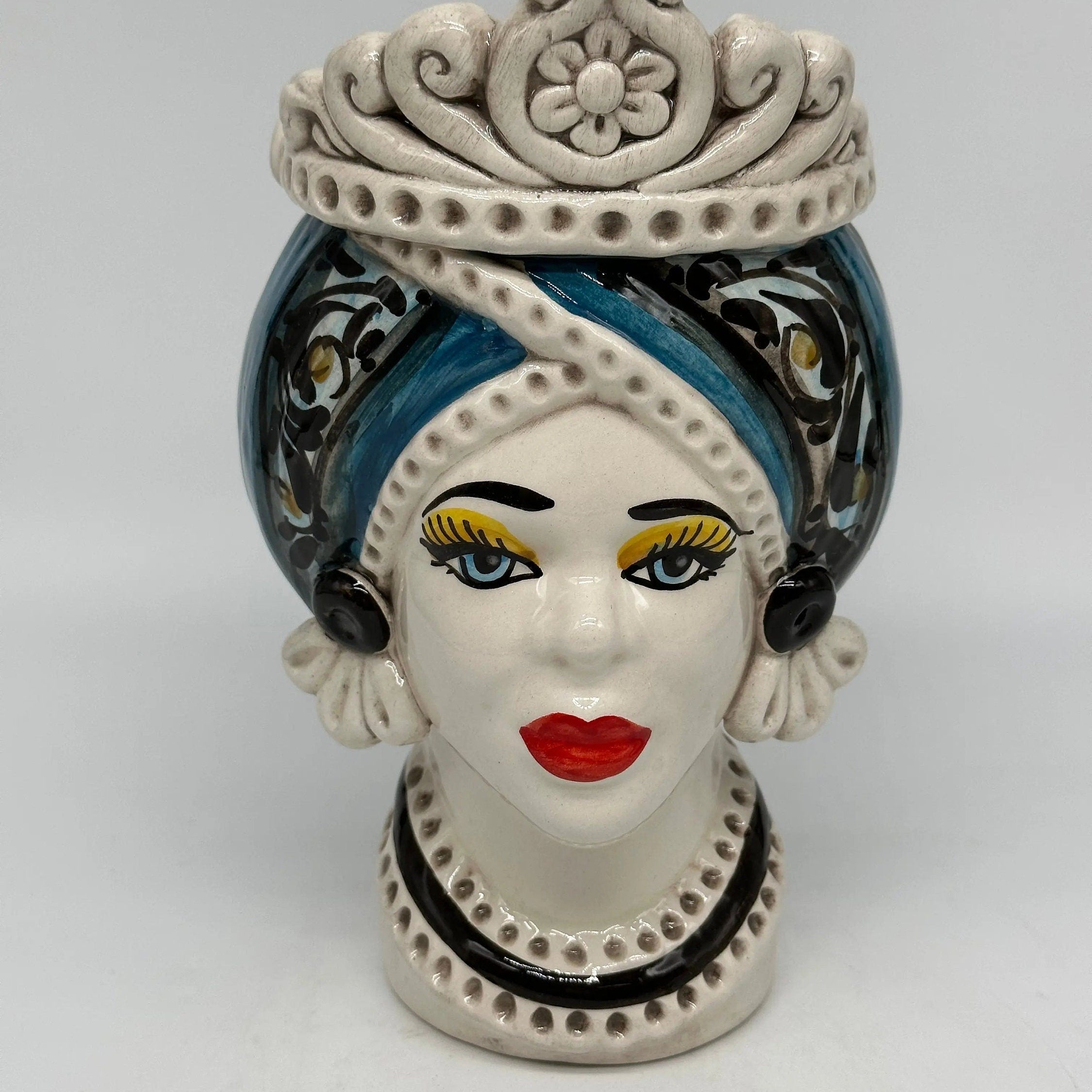 Teste di Moro Moresca Ceramica Caltagirone cm H.22 L.13 Artigianale Decorazione 2020 Blu DD CERAMICHE SICILIANE