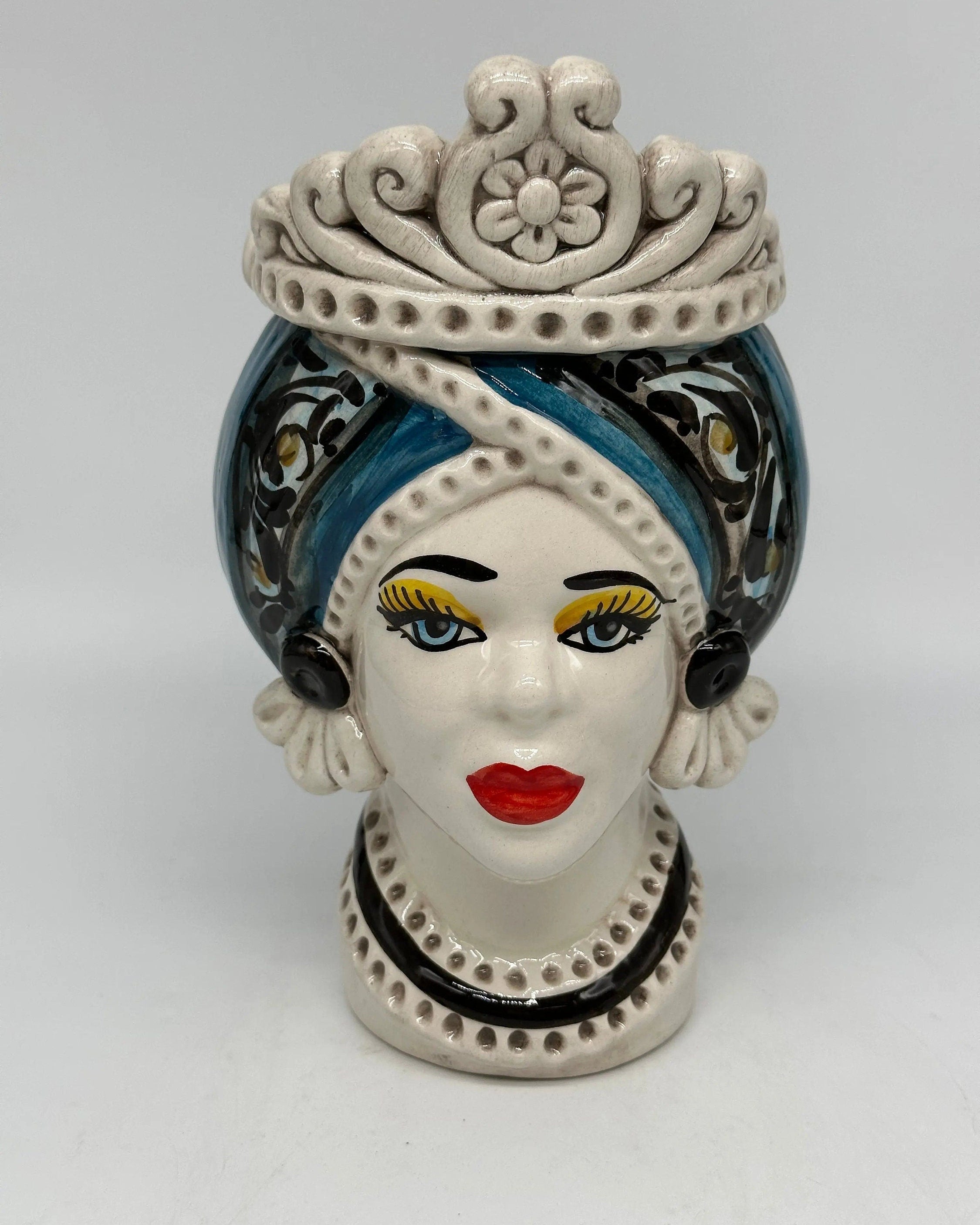 Teste di Moro Moresca Ceramica Caltagirone cm H.22 L.13 Artigianale Decorazione 2020 Blu DD CERAMICHE SICILIANE
