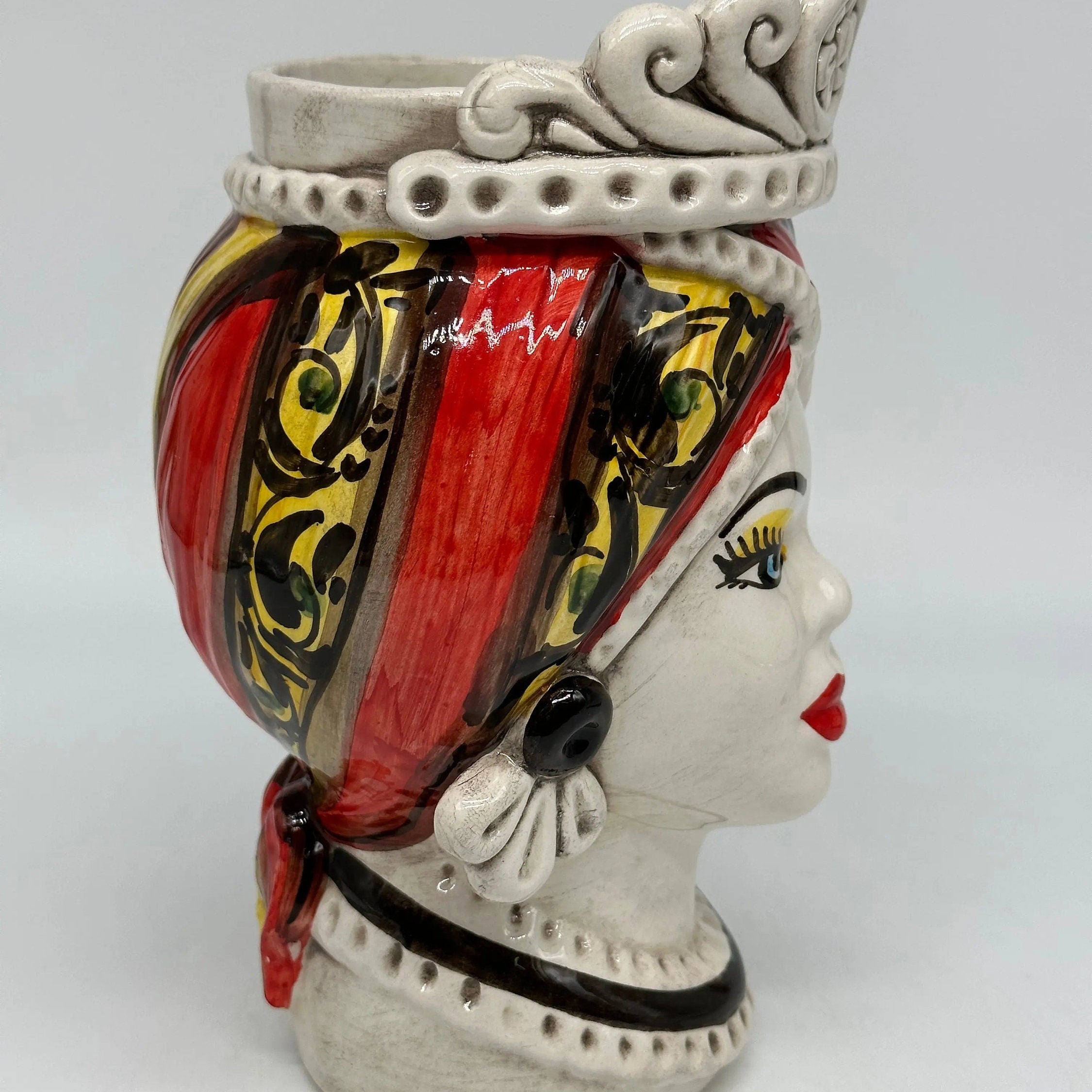 Teste di Moro Moresca Ceramica Caltagirone cm H.22 L.13 Artigianale Decorazione 2020 Rosso DD CERAMICHE SICILIANE