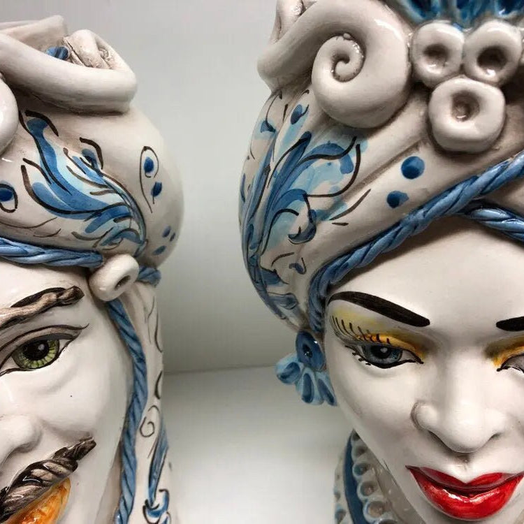 Teste di Moro Moresca Ceramica Caltagirone cm H.28 L.19 Artigianale Barocco Azzurro DD CERAMICHE SICILIANE