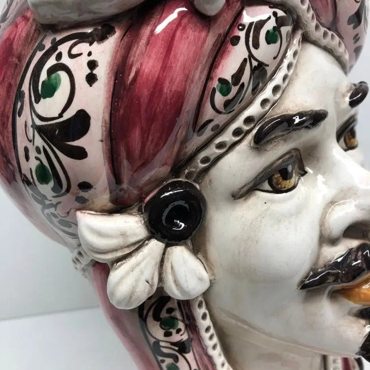 Teste di Moro Moresca Ceramica Caltagirone cm H.28 L.19 Artigianale Decorazione 2020 Rosa DD CERAMICHE SICILIANE
