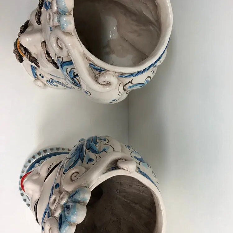 Teste di Moro Moresca Ceramica Caltagirone cm H.28 L.19 Artigianale Barocco Azzurro DD CERAMICHE SICILIANE
