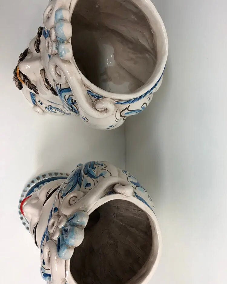 Teste di Moro Moresca Ceramica Caltagirone cm H.28 L.19 Artigianale Barocco Azzurro DD CERAMICHE SICILIANE