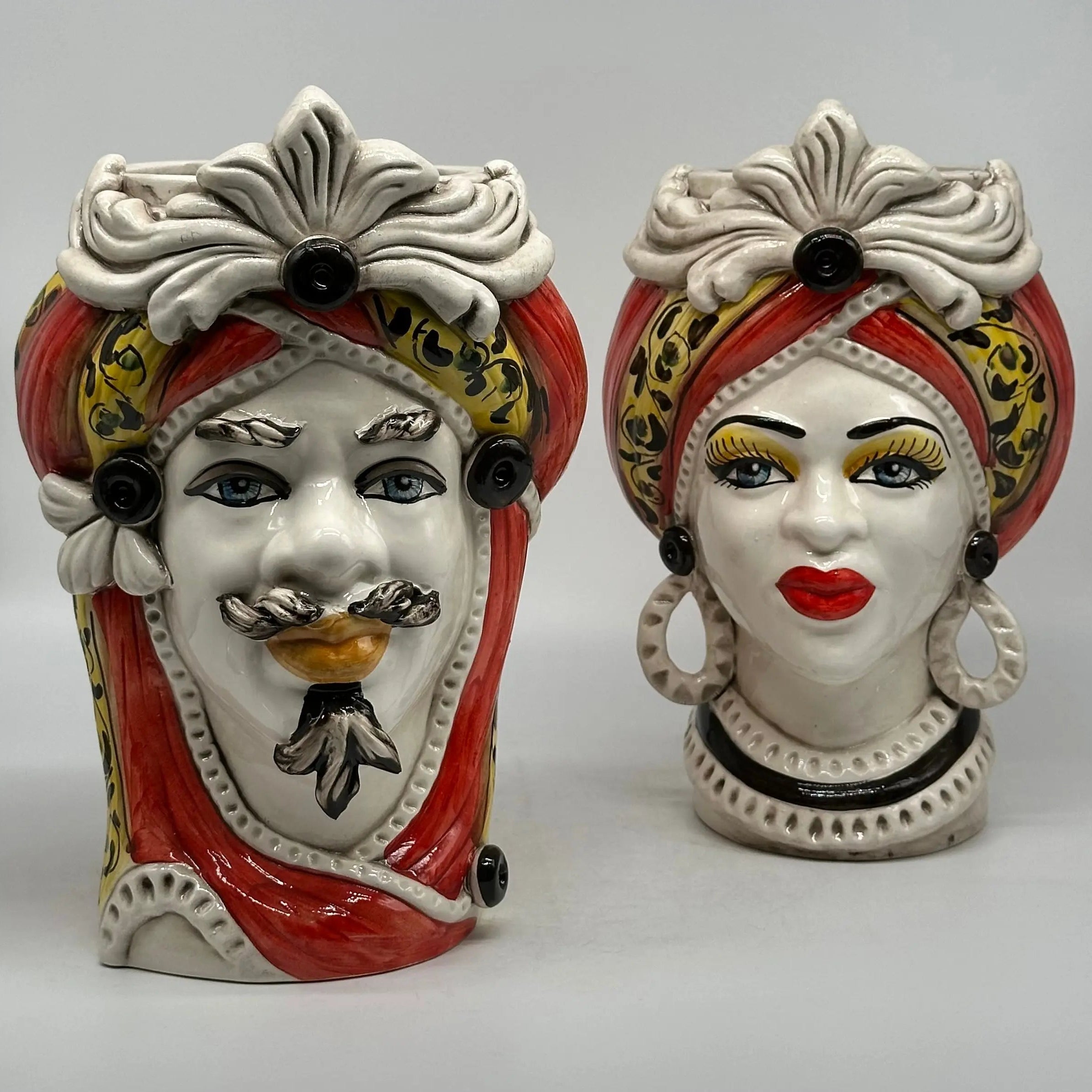 FINE SERIE - Teste di Moro Moresca Ceramica Caltagirone cm H.28 L.19 Artigianale Barocco Rosso DD CERAMICHE SICILIANE