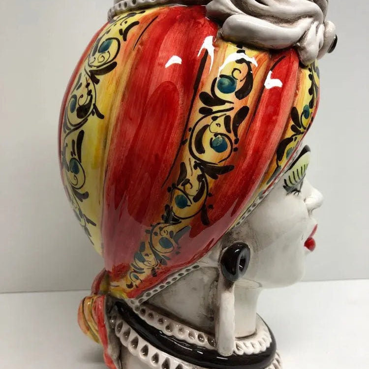 Teste di Moro Moresca Ceramica Caltagirone cm H.28 L.19 Artigianale Decorazione 2020 Rosso DD CERAMICHE SICILIANE