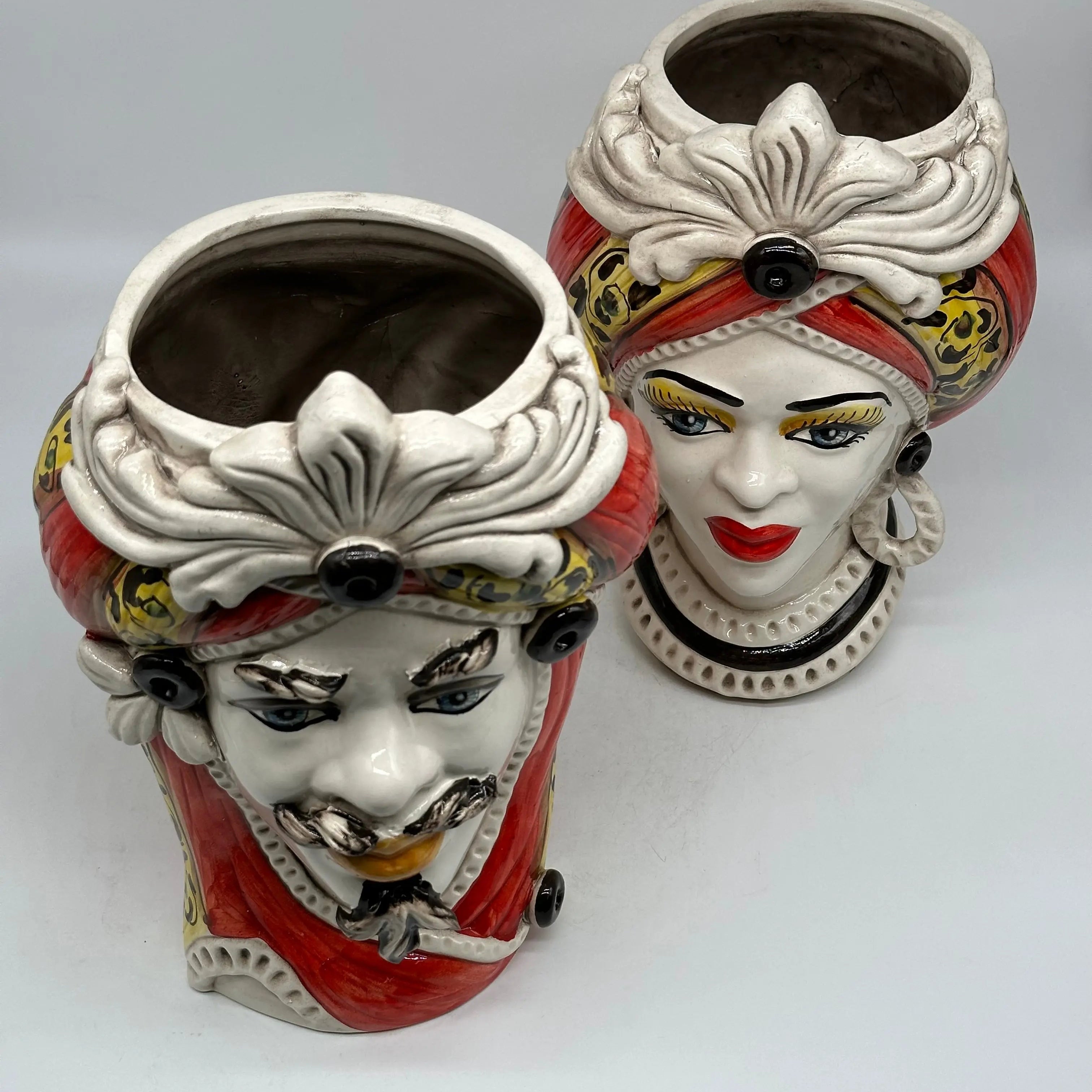 FINE SERIE - Teste di Moro Moresca Ceramica Caltagirone cm H.28 L.19 Artigianale Barocco Rosso DD CERAMICHE SICILIANE