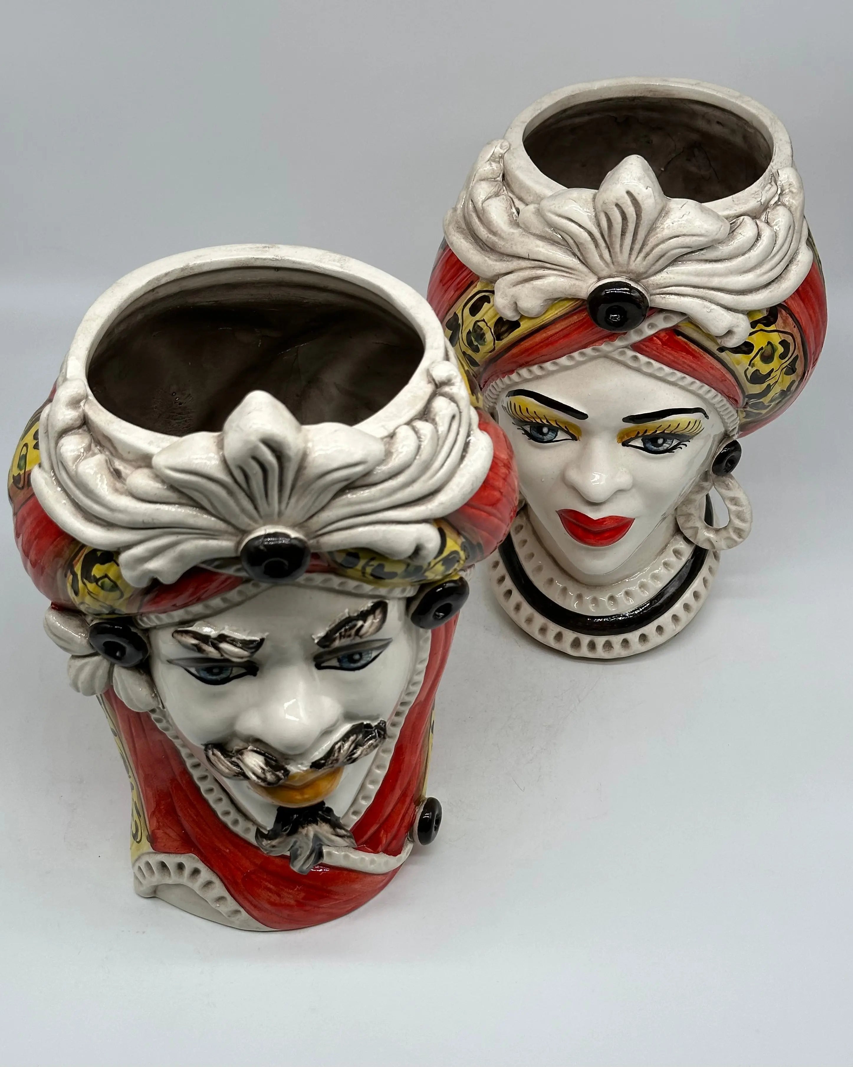 FINE SERIE - Teste di Moro Moresca Ceramica Caltagirone cm H.28 L.19 Artigianale Barocco Rosso DD CERAMICHE SICILIANE