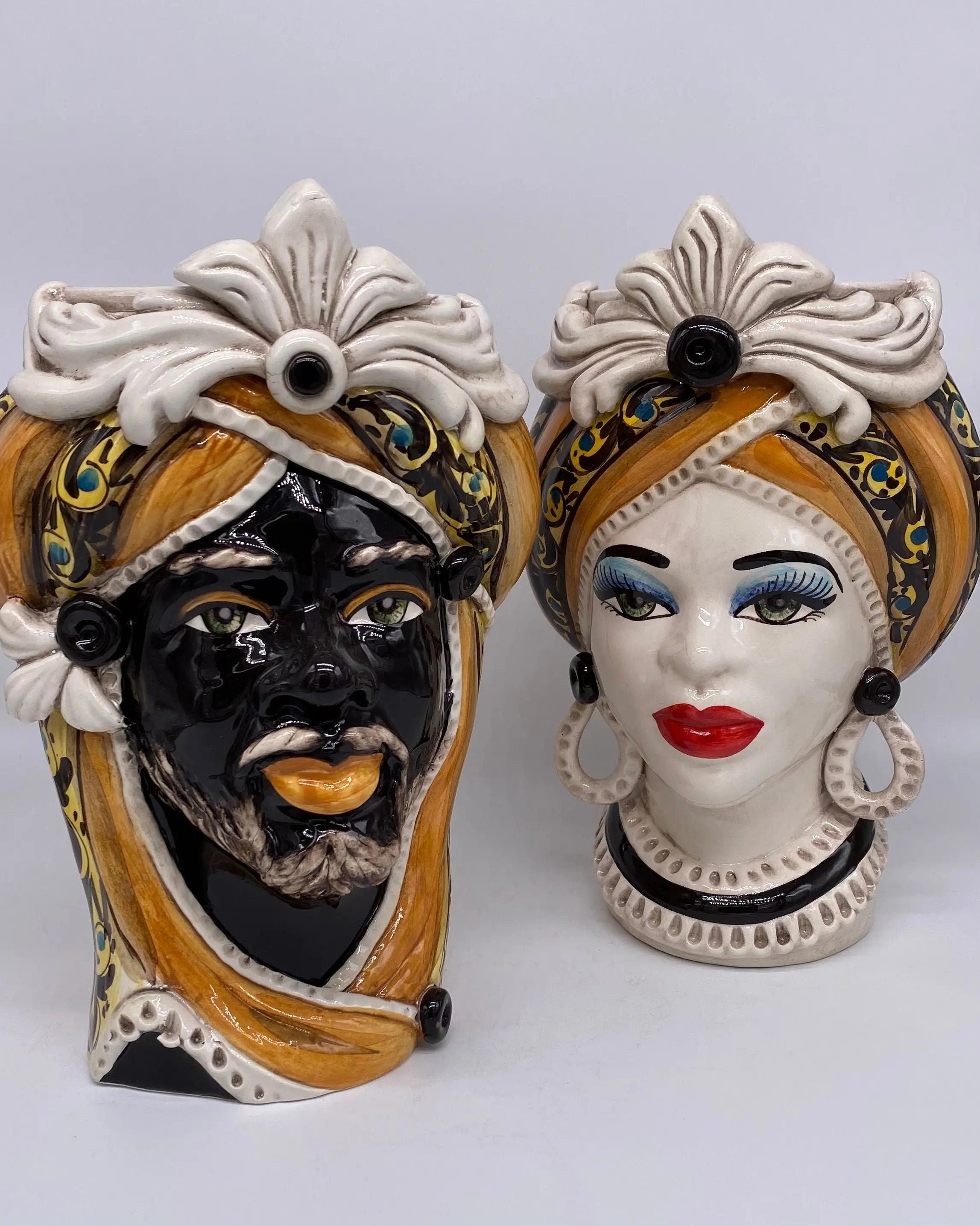 Teste di Moro Moresca Ceramica Caltagirone cm H.28 L.19 Artigianale Decorazione 2020 Arancio DD CERAMICHE SICILIANE