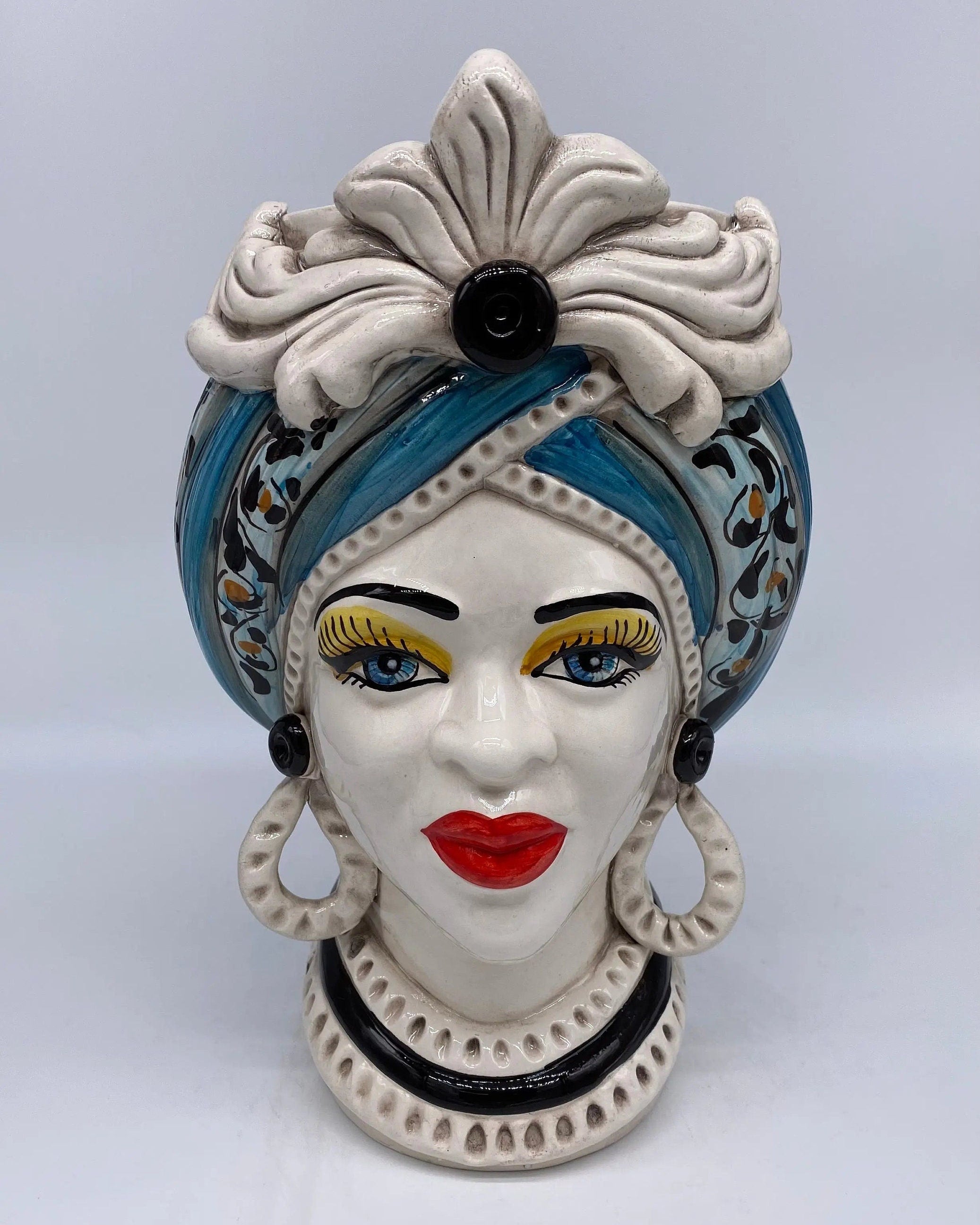 Teste di Moro Moresca Ceramica Caltagirone cm H.28 L.19 Artigianale Decorazione 2020 Blu DD CERAMICHE SICILIANE