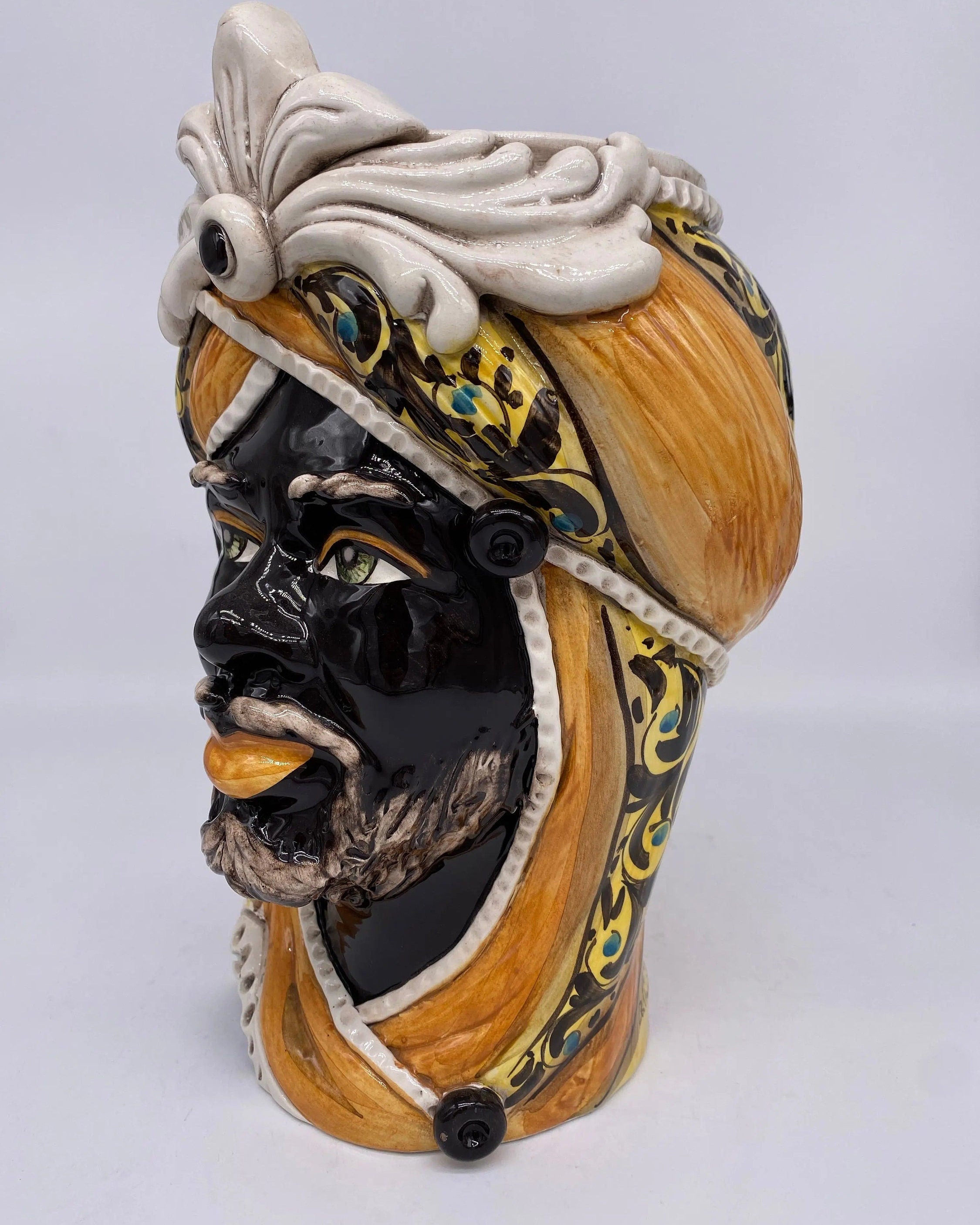 Teste di Moro Moresca Ceramica Caltagirone cm H.28 L.19 Artigianale Decorazione 2020 Arancio DD CERAMICHE SICILIANE